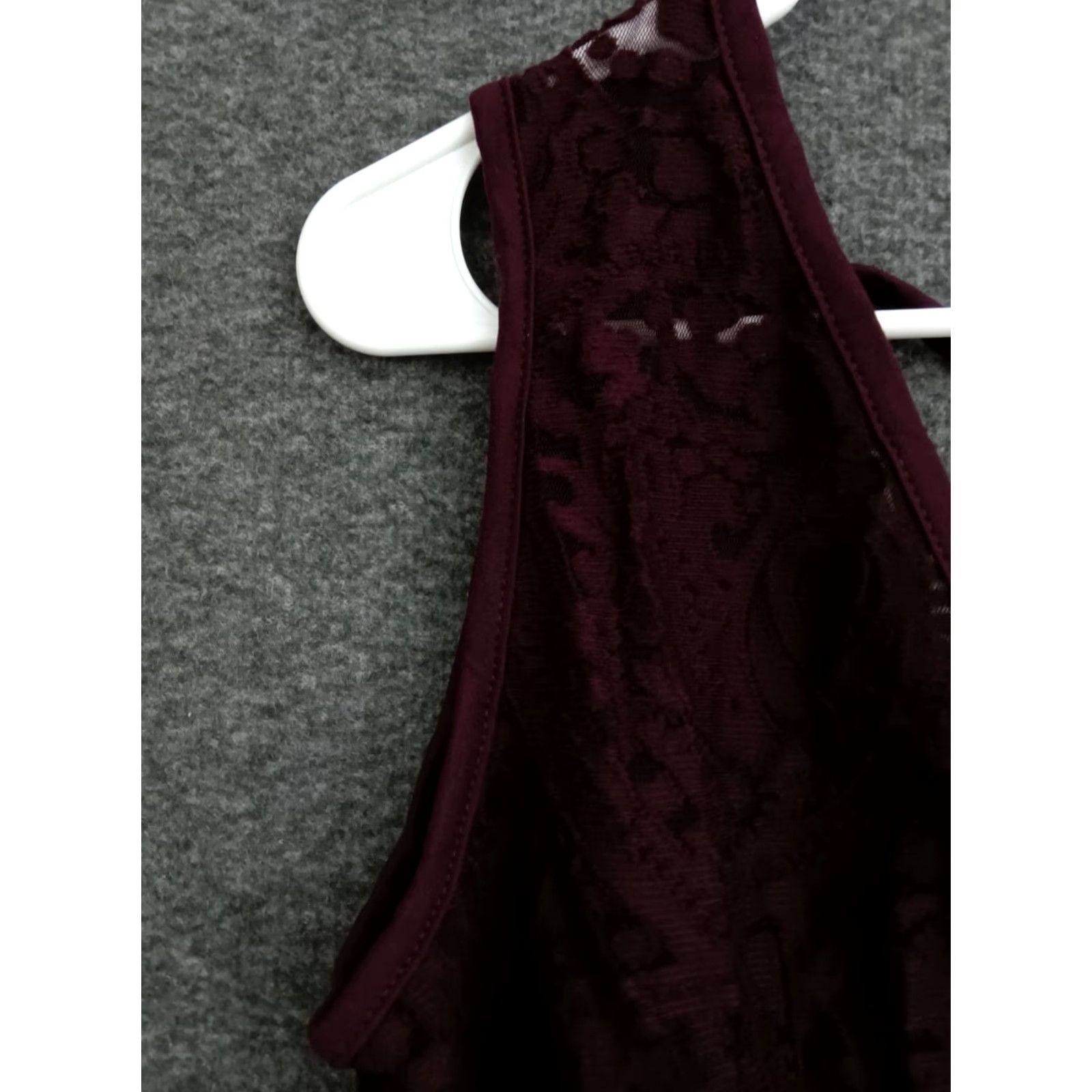 Vintage MAGIA Bodysuit Shirt Women M Dark Red Wine Lace V-Neck Overlap One Size Fits Everybody" Size ONE SIZE - 7 Thumbnail