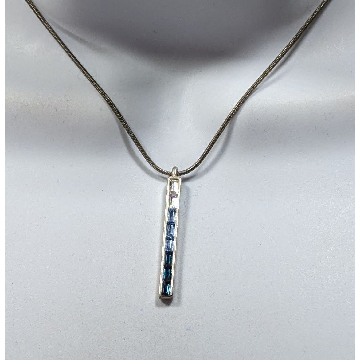 Other Modern Ombre Blue And Silver Tone Gemmed Pillar Necklace Size ONE SIZE - 6 Thumbnail