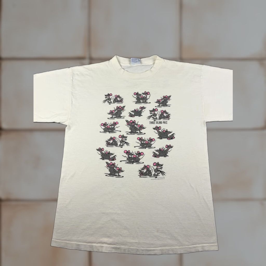 Vintage VINTAGE Three Blind Mice T Shirt XL White Sex Positions Funny 90s Men Short Sleeve Crew Neck Cotton Graphic Print T-Shirt Size US XL / EU 56 / 4 - 1 Thumbnail