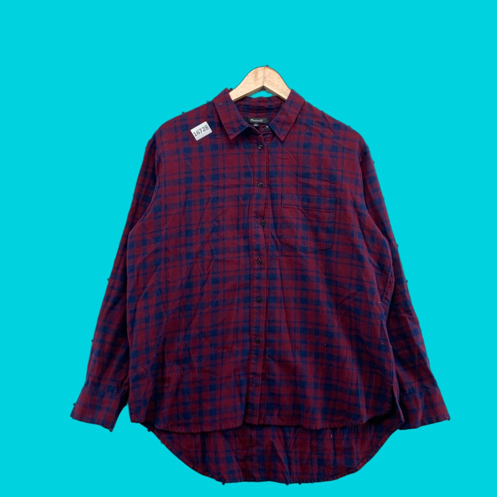 Madewell Madewell Button-Up Shirt Womens Medium Blue Purple Plaid Long Sleeve 100% Cotton Size M / US 6-8 / IT 42-44 - 1 Thumbnail