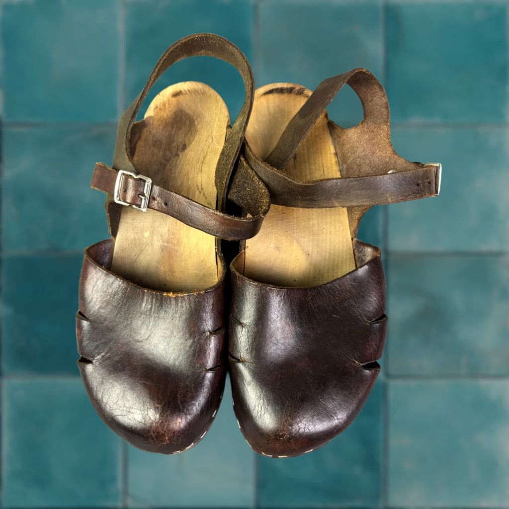 Vintage Sandals Womens US 5.5 EU 36 Brown Leather Wooden Clog Slingback Made Sweden Vintage: No Mens Womens Boys Girls: Womens Size US 6 / IT 36 - 1 Thumbnail