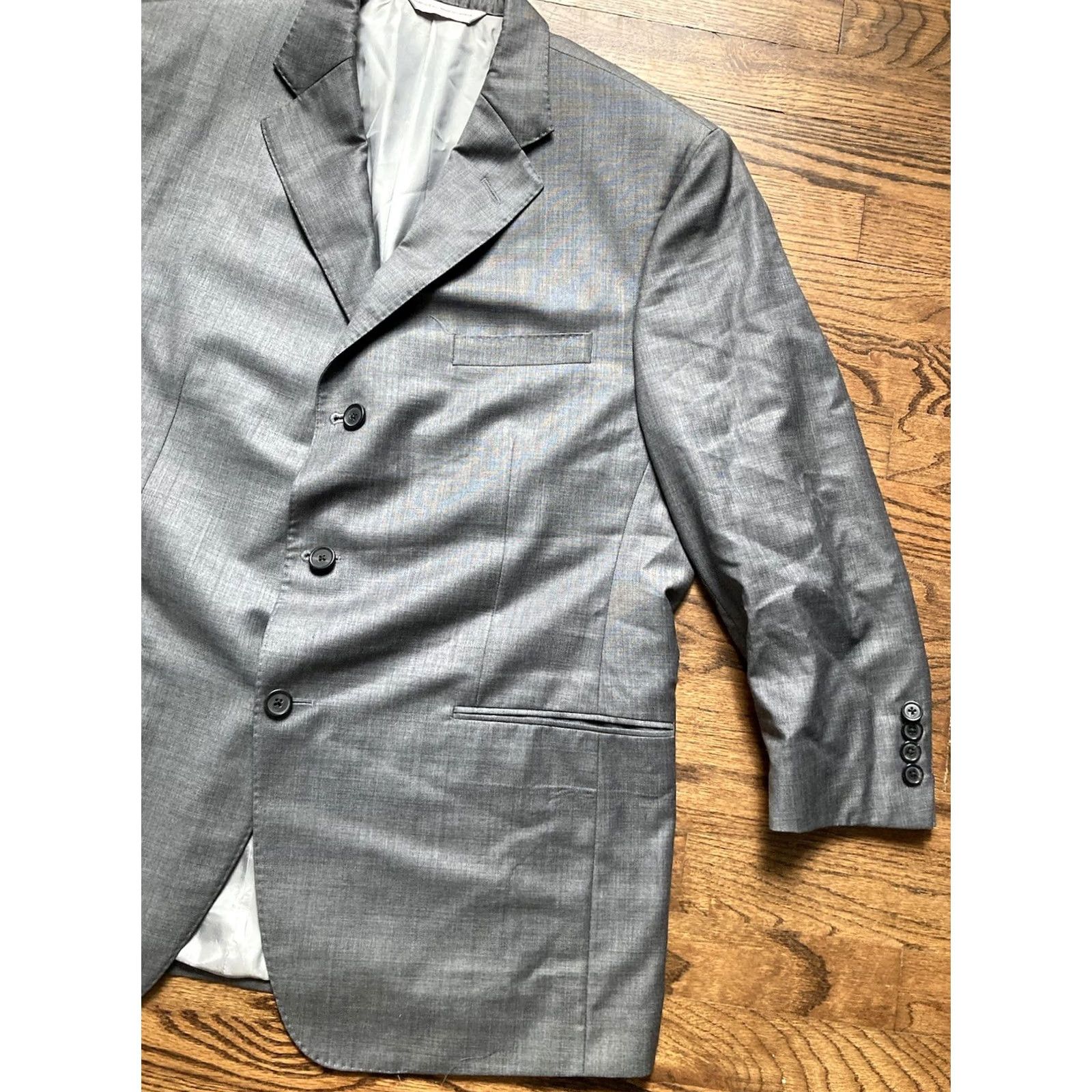 Vintage Samuelsohn Blazer Mens 43R Gray Wool Jacket 3-Button Notch Lapel Regular Length Double-Vented Sport Coat Jacket Coat Size 46R - 3 Thumbnail
