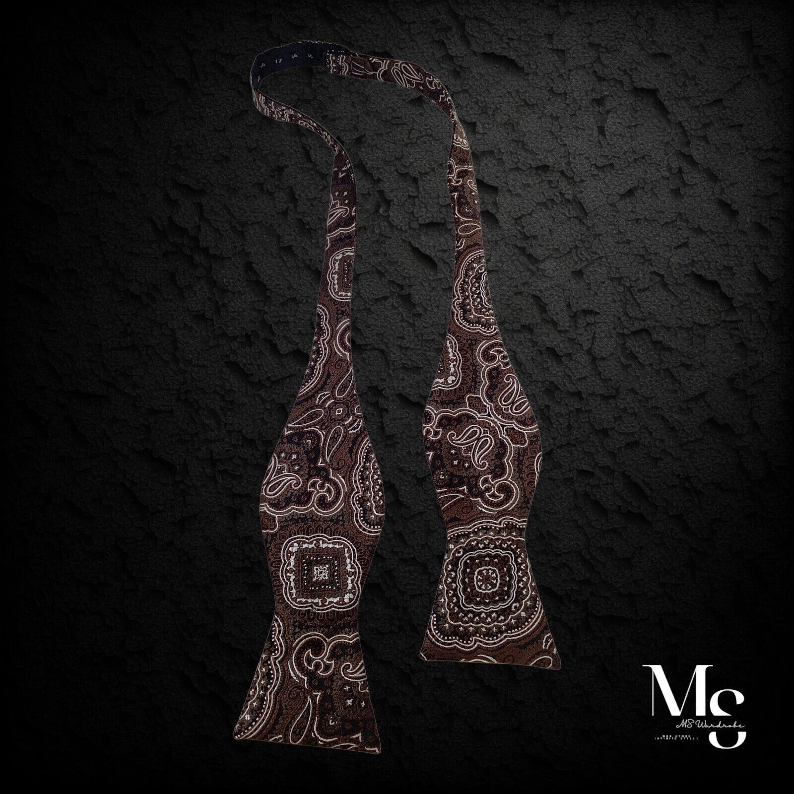 Other Beautiful Brown Paisley Adjustable Self Bow Tie Silk W:2.6" Size ONE SIZE - 2 Thumbnail