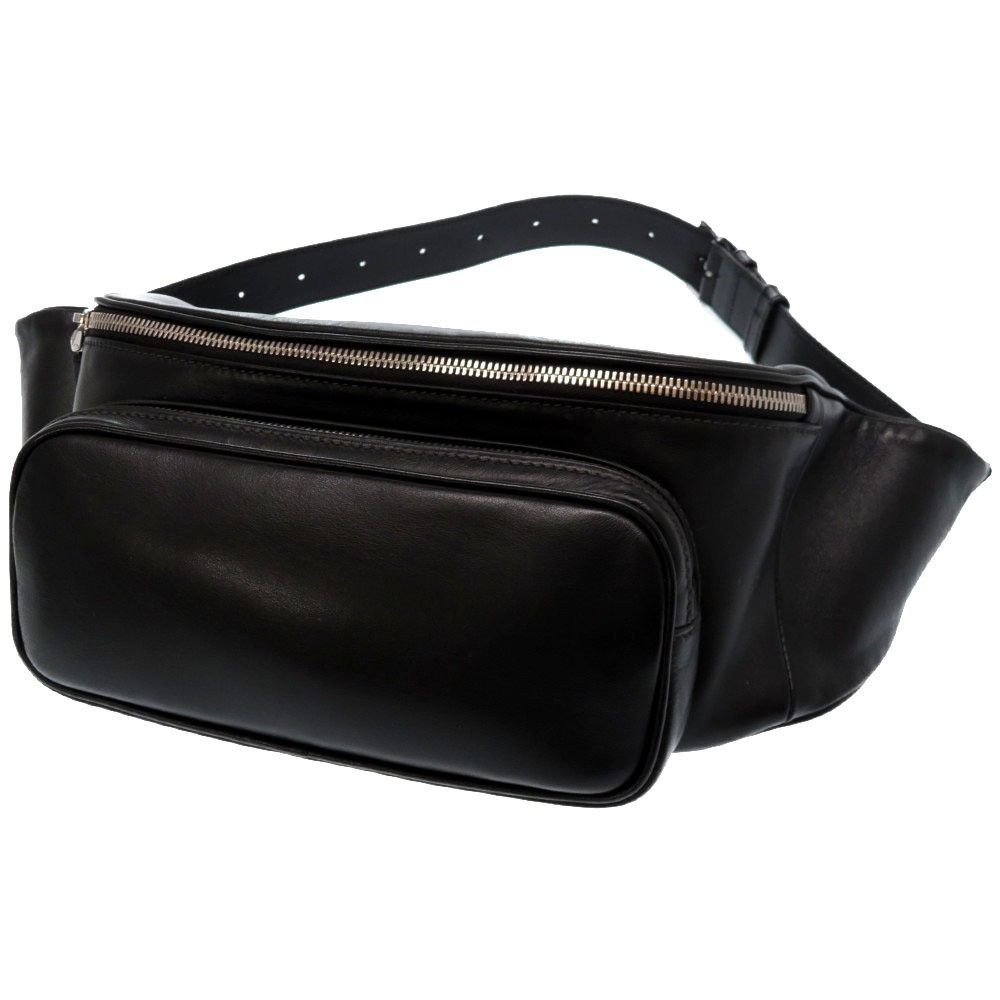image of Prada Leather Waist Bag Black Silver Metal Bum Bag, Women's