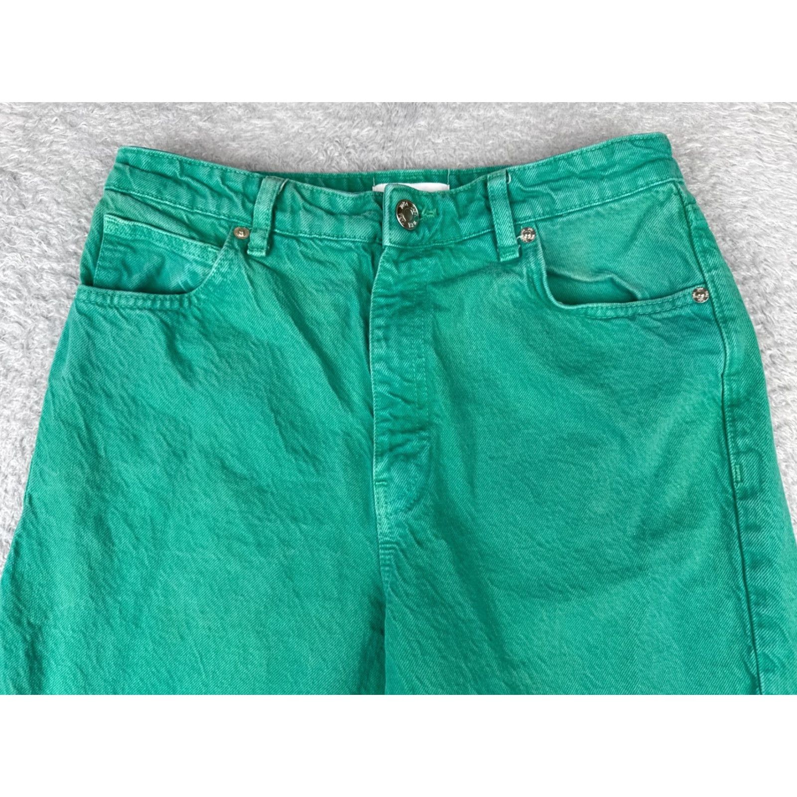 Zara Zara Jeans Womens 8 Green Denim Wide Leg High Rise 29x27 Cotton Blend 29x27 Vintage No | Button Zip | 5-Pocket | Distressed Theme Grunge Size 30" / US 8 / IT 44 - 4 Thumbnail