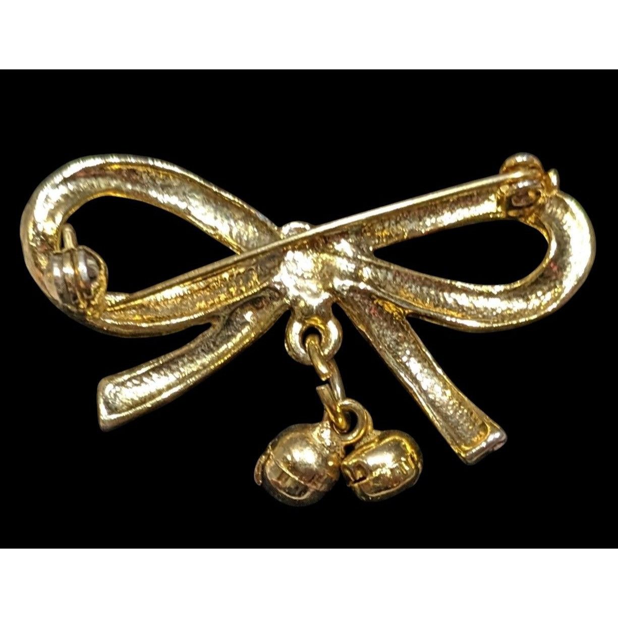 Other Vintage Holiday Bow Brooch Red Enamel On Gold Tone Metal Wit Size ONE SIZE - 2 Thumbnail