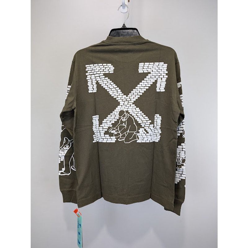 Off-White o1rshd1 Bricks Skate Long Sleeve T-Shirt Army Green/White Size US S / EU 44-46 / 1 - 10 Thumbnail