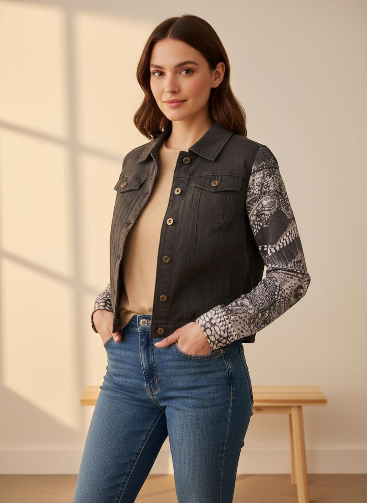 Other One World Women's Utility Jacket with Patterned Sleeves Size L / US 10 / IT 46 - 1 Thumbnail