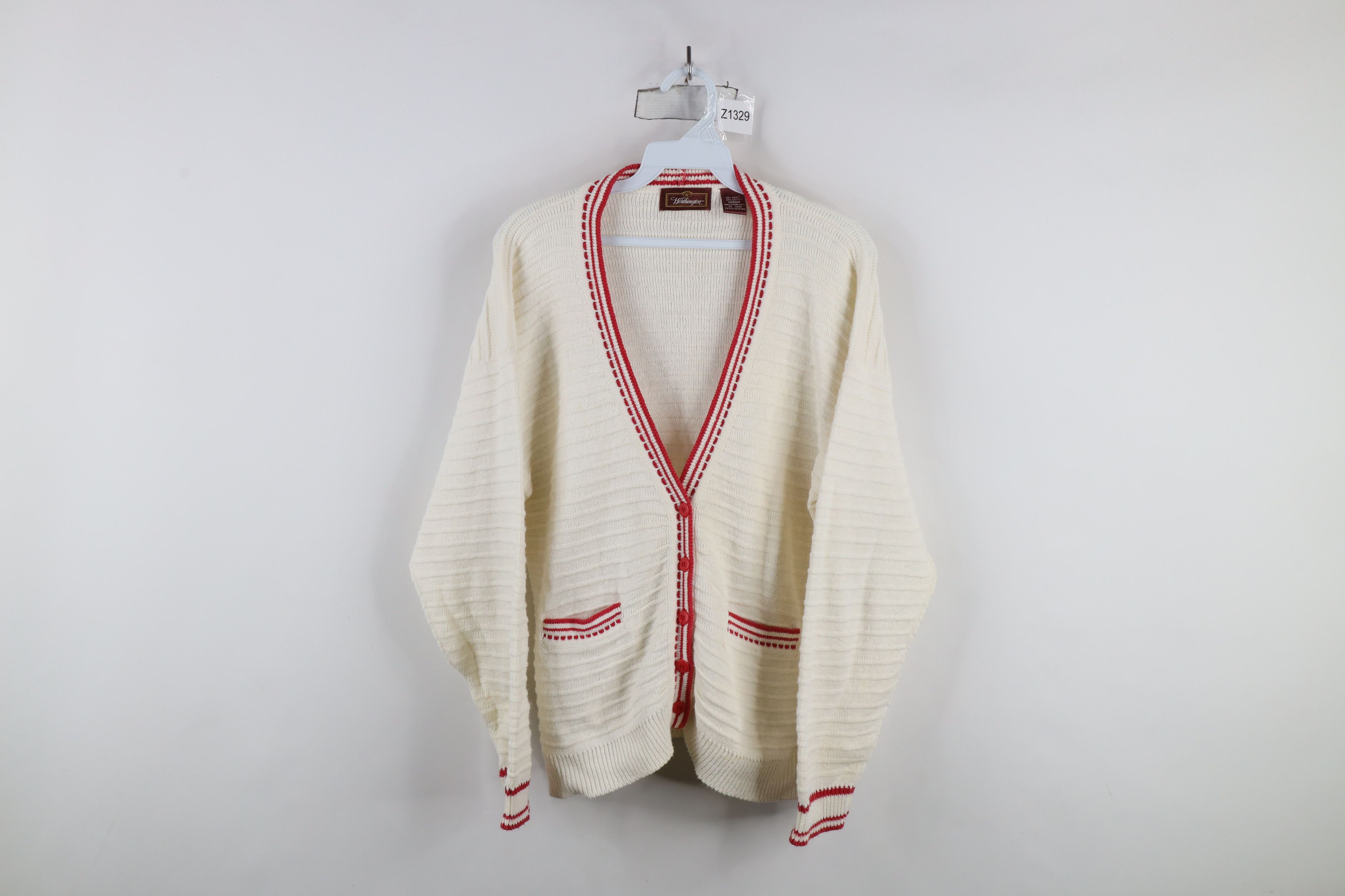 Vintage Vintage 90s Streetwear Ribbed Knit Cardigan Sweater White Size M / US 6-8 / IT 42-44 - 1 Thumbnail