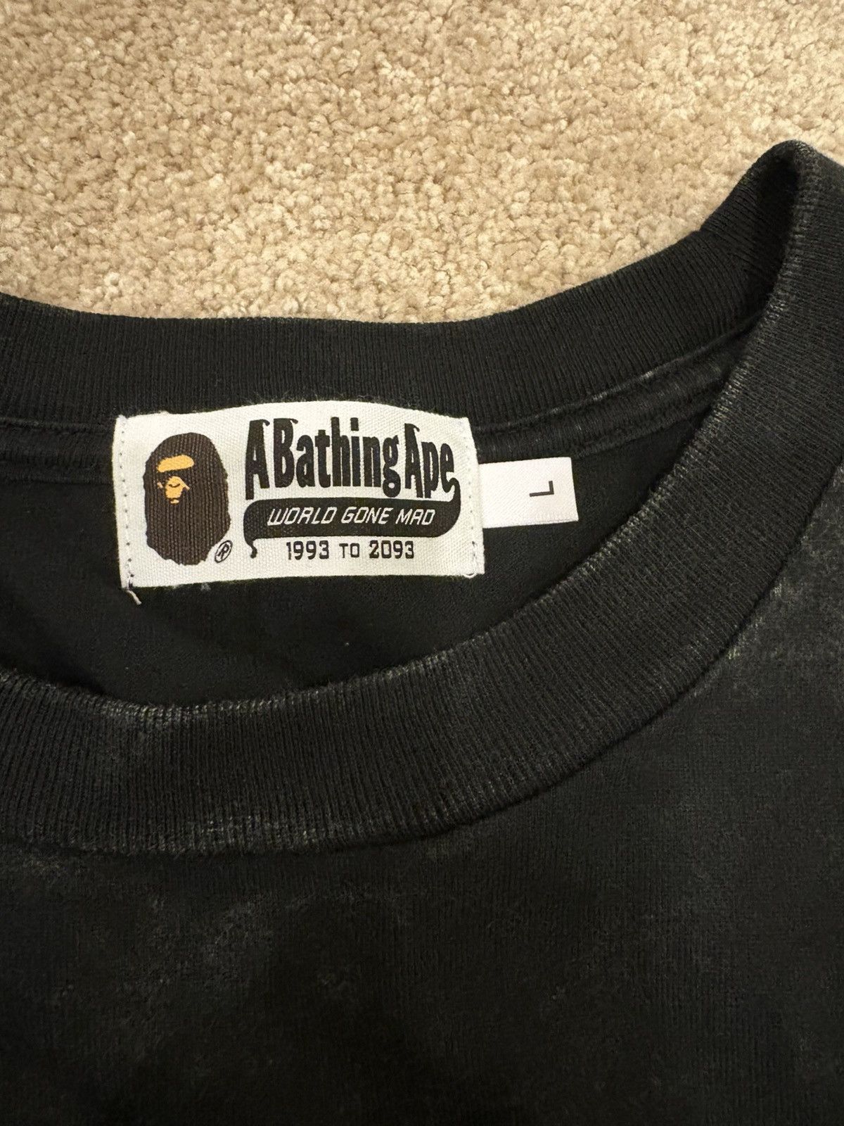 Bape Bape Black Overdye College T Shirt - Size L Size US L / EU 52-54 / 3 - 3 Thumbnail