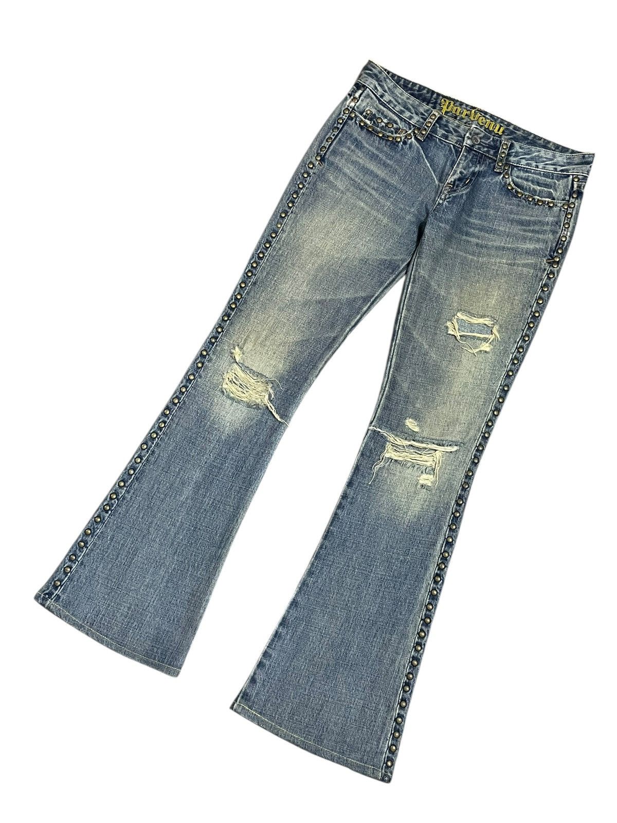 If Six Was Nine Vintage Japanese Crazy Rivet Mad Punk Distressed Flare Jeans Size 30" / US 8 / IT 44 - 14 Thumbnail
