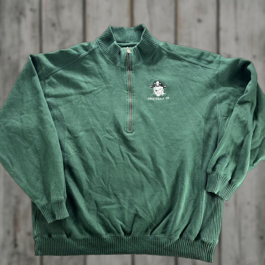 Starter VINTAGE Starter Sweatshirt Mens XL Green Quarter Zip Pirateball 98 Logo 90s Size US XL / EU 56 / 4 - 1 Thumbnail