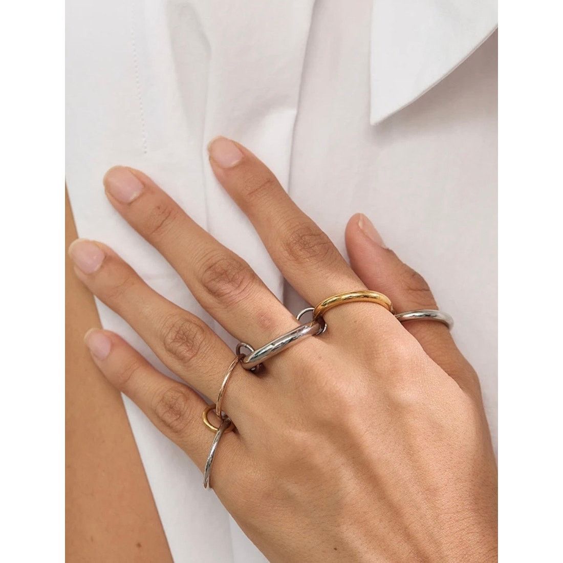 Other NEW 5 ring linked stacking set gold plated silver rose 7 Size ONE SIZE - 2 Thumbnail
