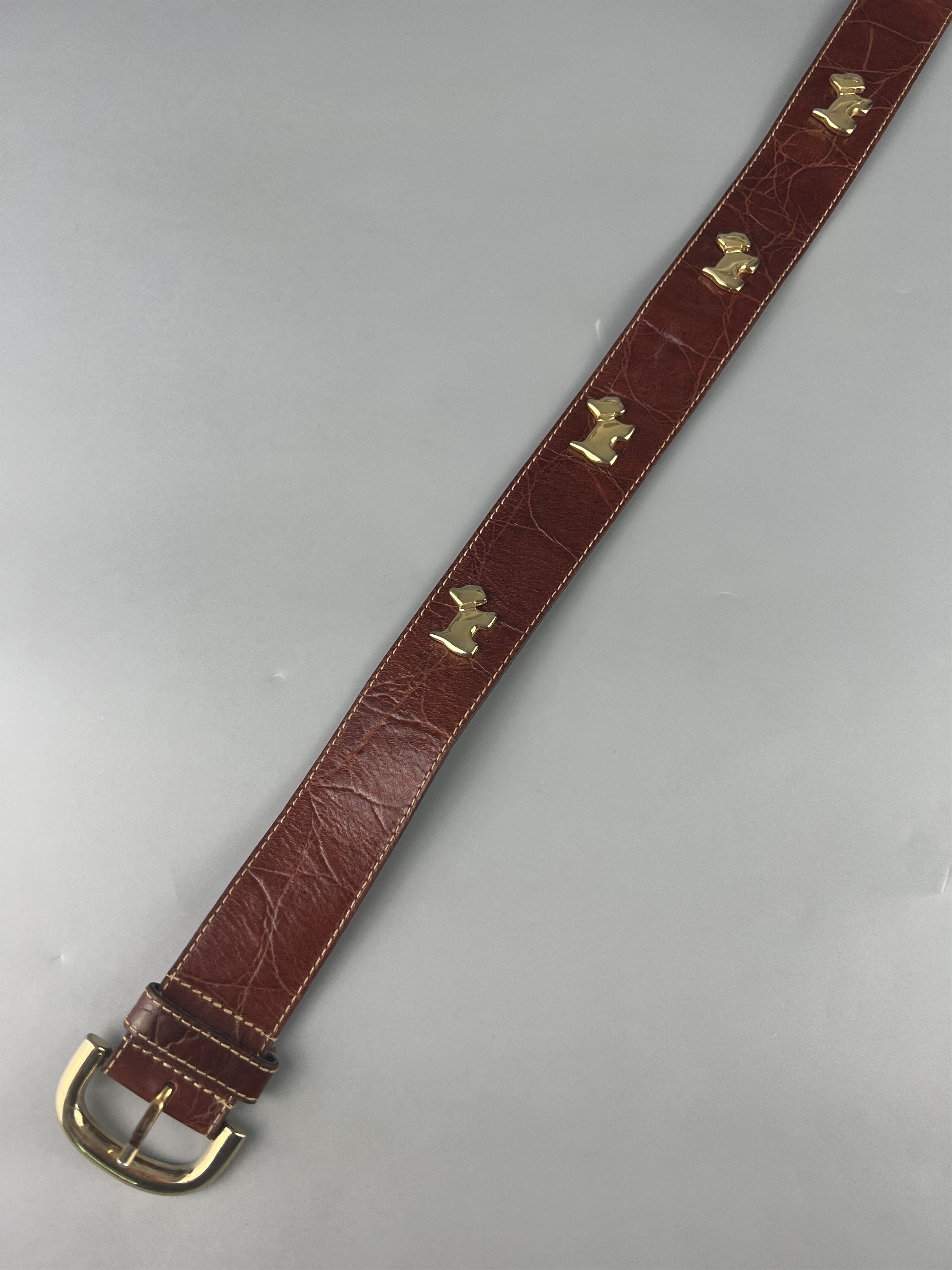 Furla × Vintage Furla Vintage Brown Leather Gold Scottie Dog Belt 85cm Italy Size ONE SIZE - 2 Thumbnail