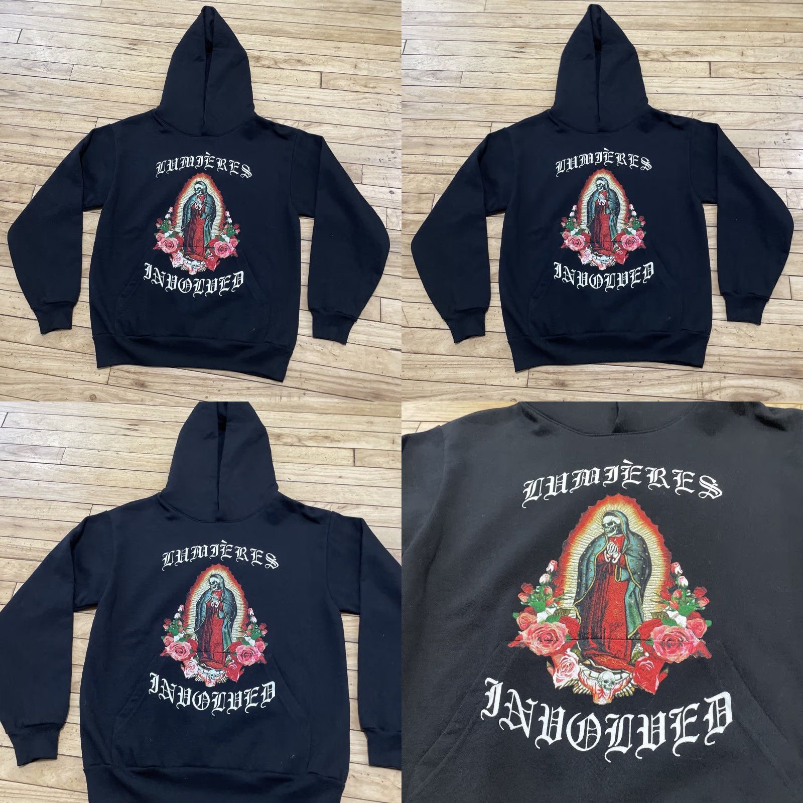 Vintage LUMIÈRES x Involved Garments Hoodie M Black Graphic Pullover Hooded Mens Regu lar Ka i Nguyen Prayer Muertos 90s Los Angeles Size US M / EU 48-50 / 2 - 10 Thumbnail