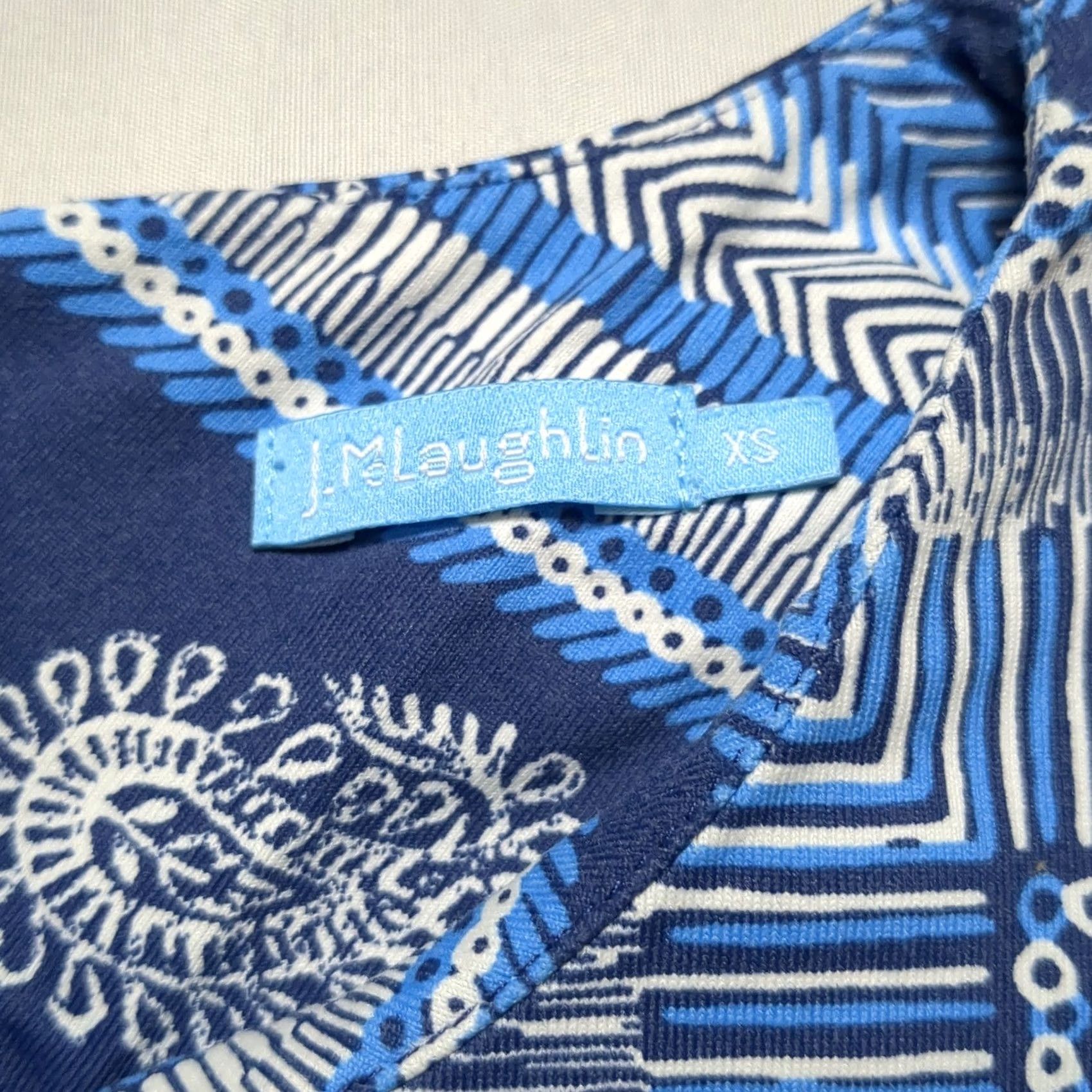 J.McLaughlin J.McLaughlin XS Blue Paisley Geometric Catalina Cloth Sheath Dress Long Sleeve Dress Navy Blue Women XS Belt Zip Collarless Round Neck Casual Workwear Size XS / US 0-2 / IT 36-38 - 3 Thumbnail