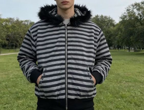 Japanese Brand Striped Fur Hood Jacket Size US L / EU 52-54 / 3 - 3 Thumbnail