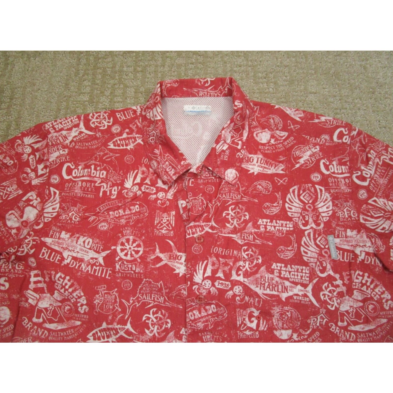 Vintage Columbia Shirt Men Large Red Short Sleeve PFG Button-Up Collared Fishing All Over Print AOP Sea/Vintage: No Size US L / EU 52-54 / 3 - 2 Thumbnail