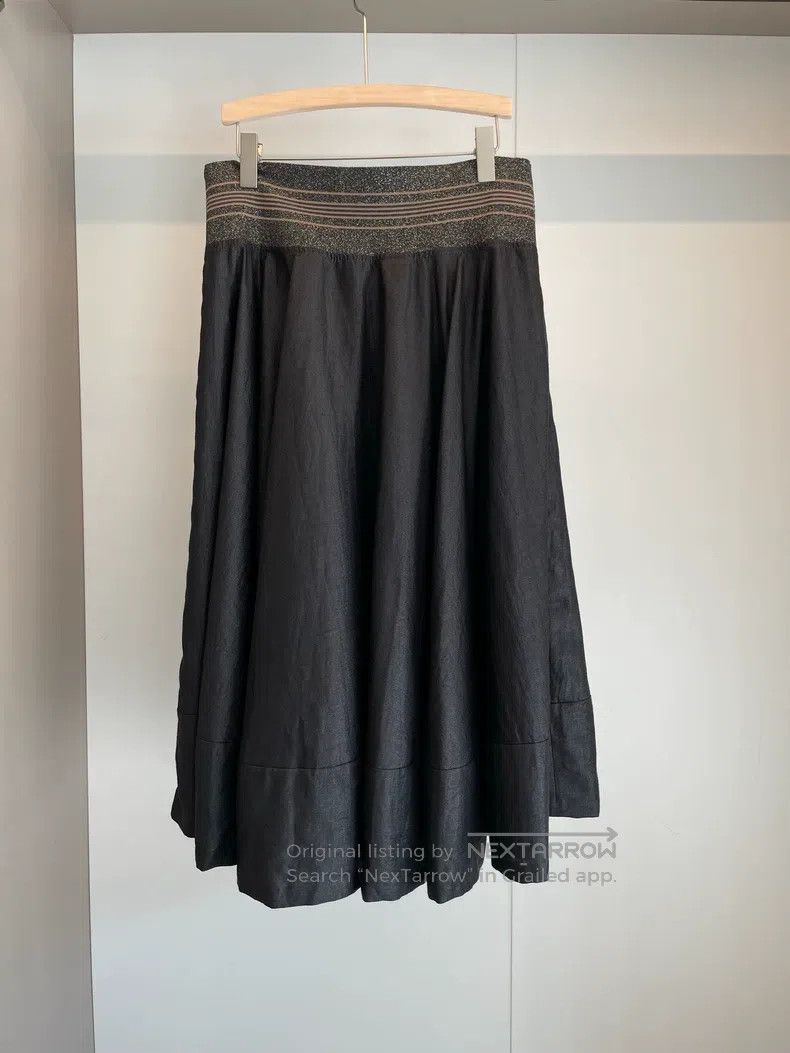 Brunello Cucinelli Brunello Cucinelli Black Gray Linen Gold Thread Asymmetric Size 32" / US 10 / IT 46 - 2 Thumbnail