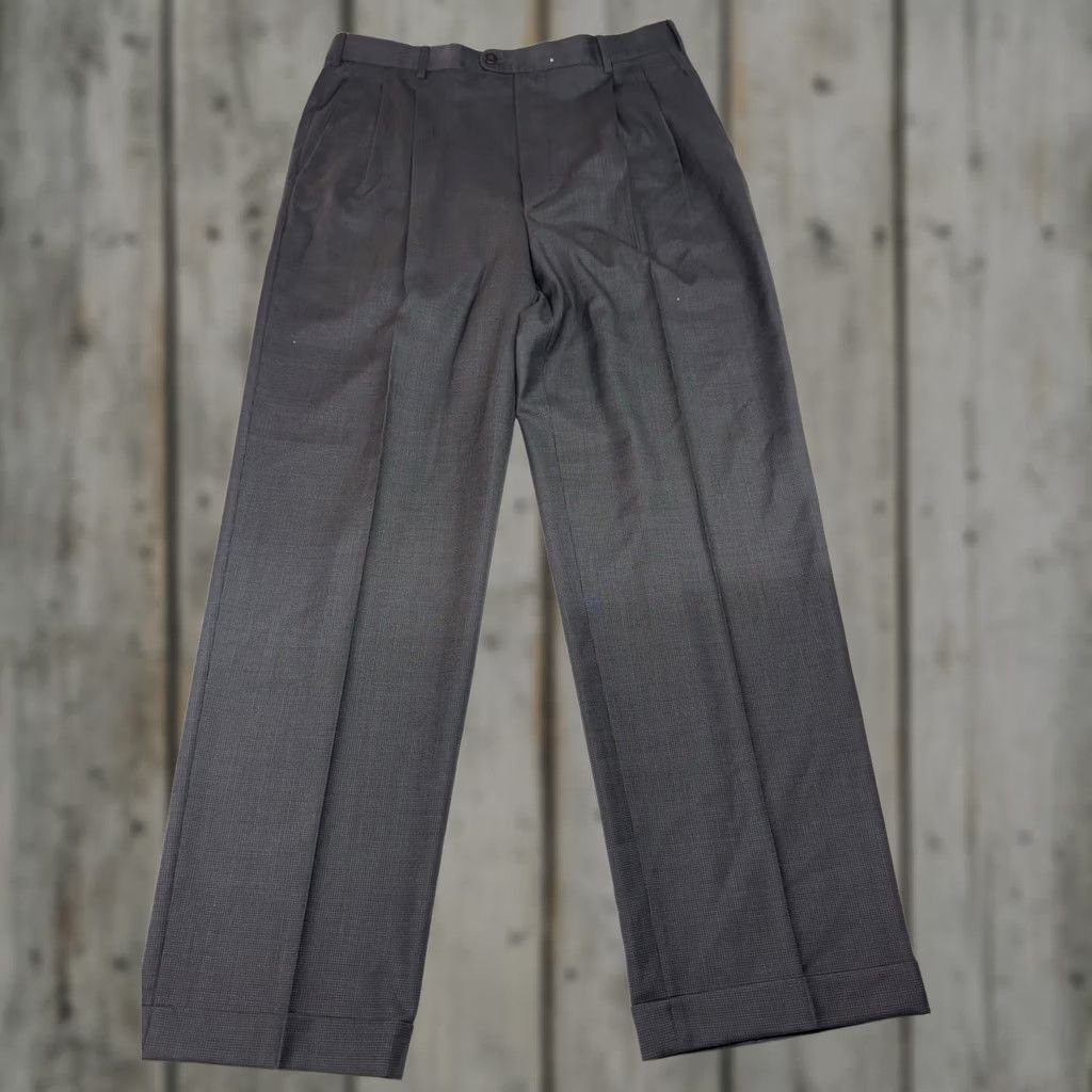 Zanella Zanella Italy Wool Austin Dress Pants Gray Twill Pleated Cuffs 36x33 Mens Regular Straight Rise High Pockets Belt Loops Zip Button Size US 36 / EU 52 - 1 Thumbnail