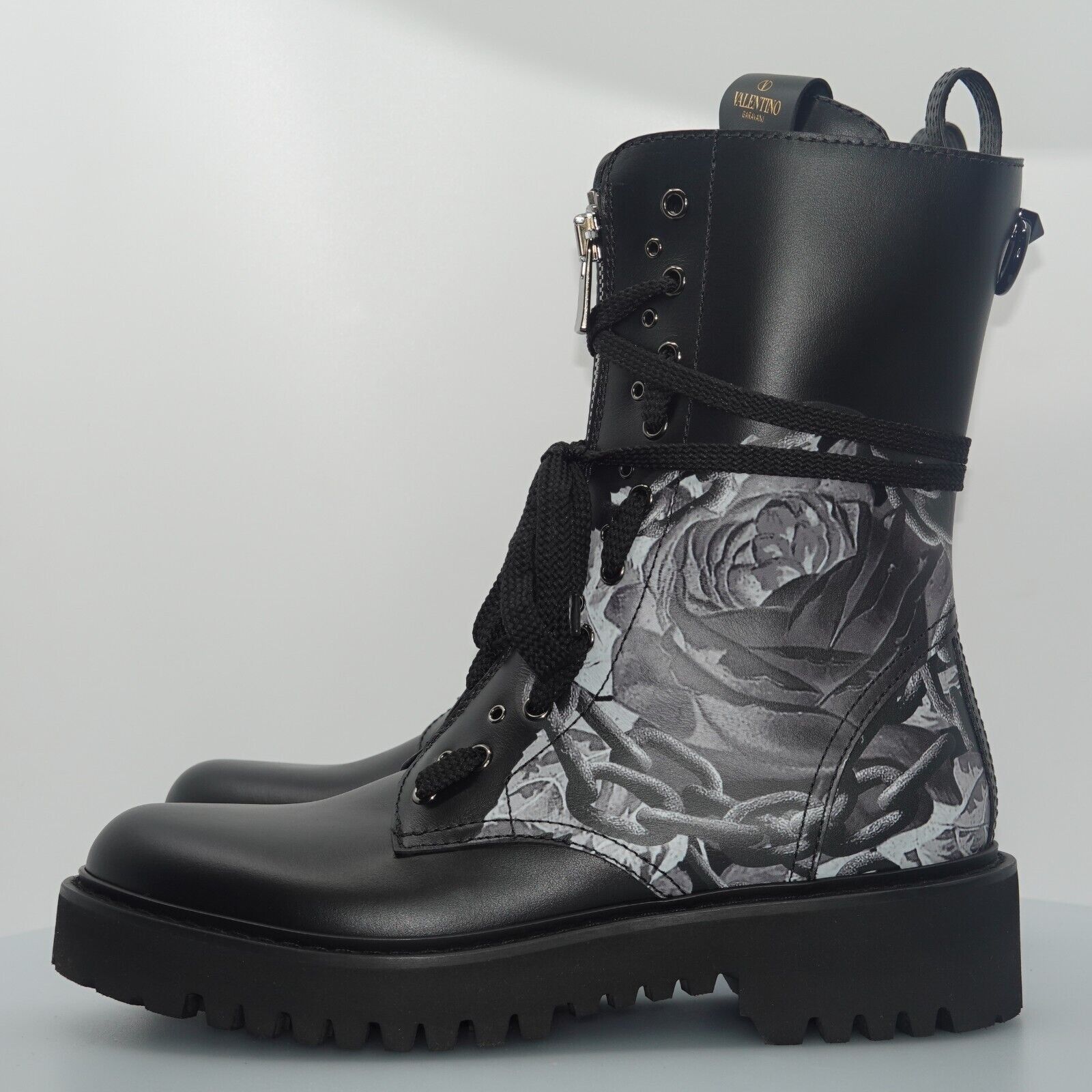 Valentino Valentino x Undercover Black Rose Print Leather Combat Boots Size US 9 / IT 39 - 1 Thumbnail