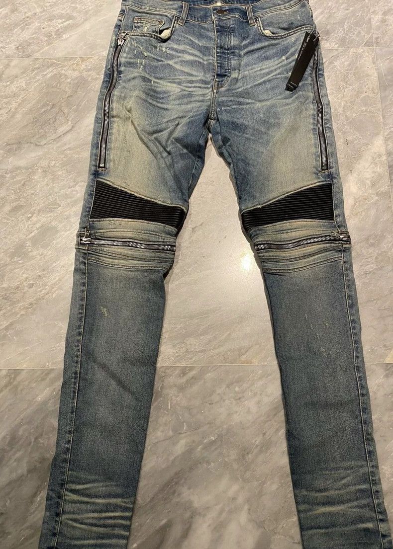 Amiri Amiri mx2 blue leather patched denim pants Size US 36 / EU 52 - 1 Thumbnail