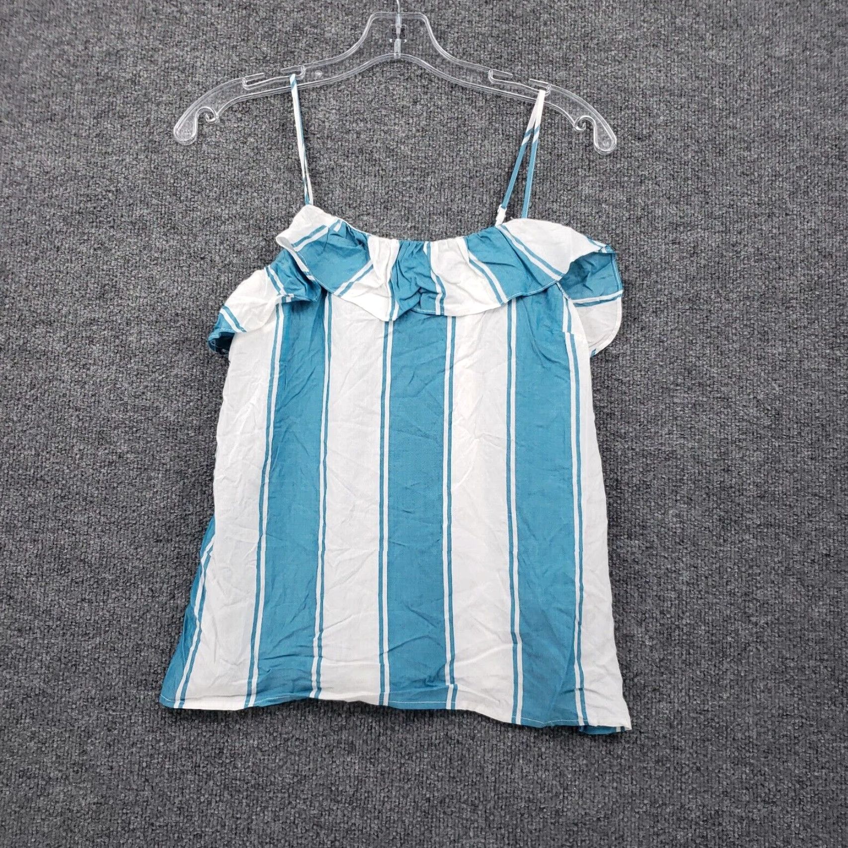 Old Navy Old Navy Tank Womens S Small White Striped Camisole Cropped Rayon Sleeveless Adjustable Strap Ruffle Size ONE SIZE - 2 Thumbnail