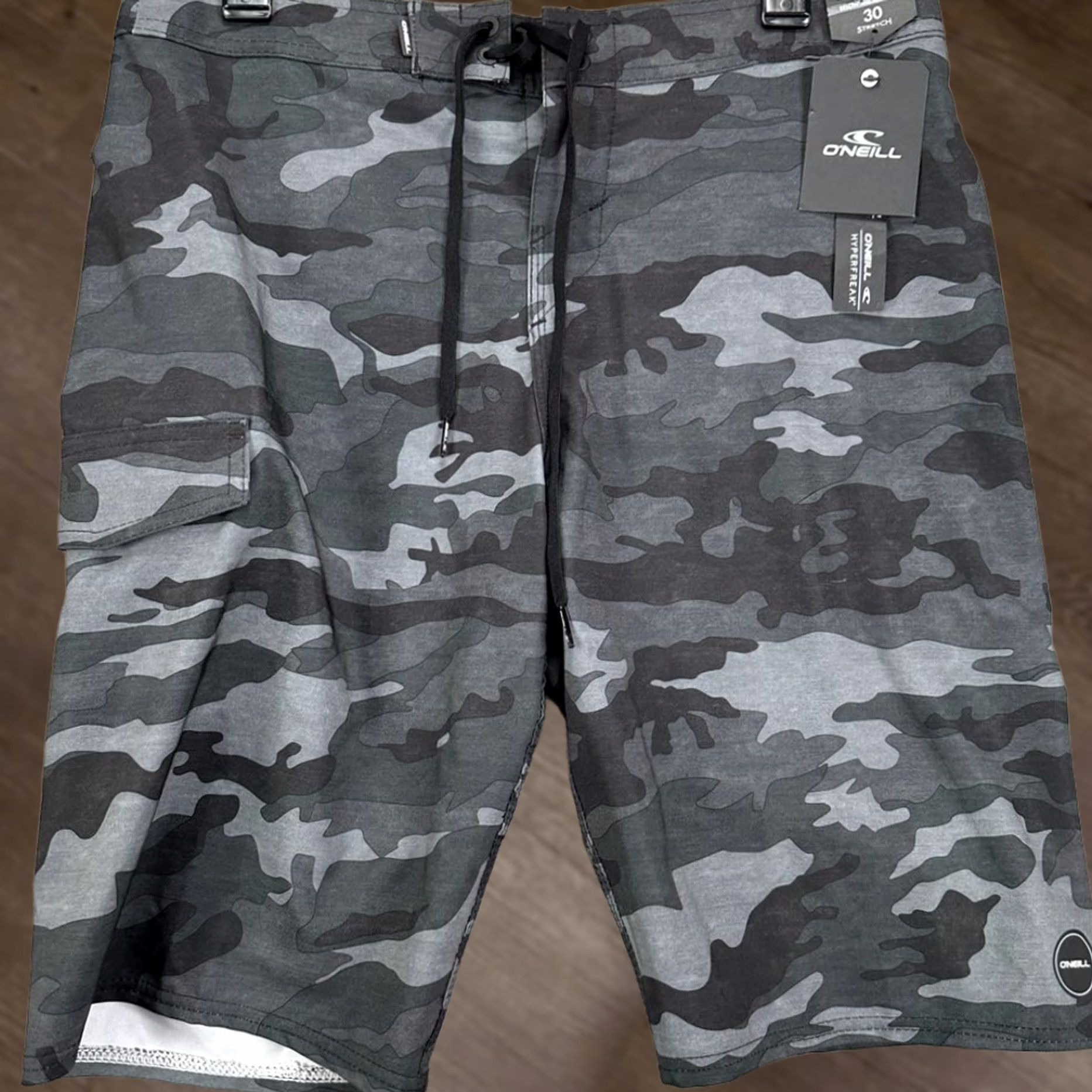 O'Neill O'Neill Hyper Freak Swim Trunks Mens 30 Grey Camouflage Board Shorts Pockets Size US 29 - 1 Thumbnail