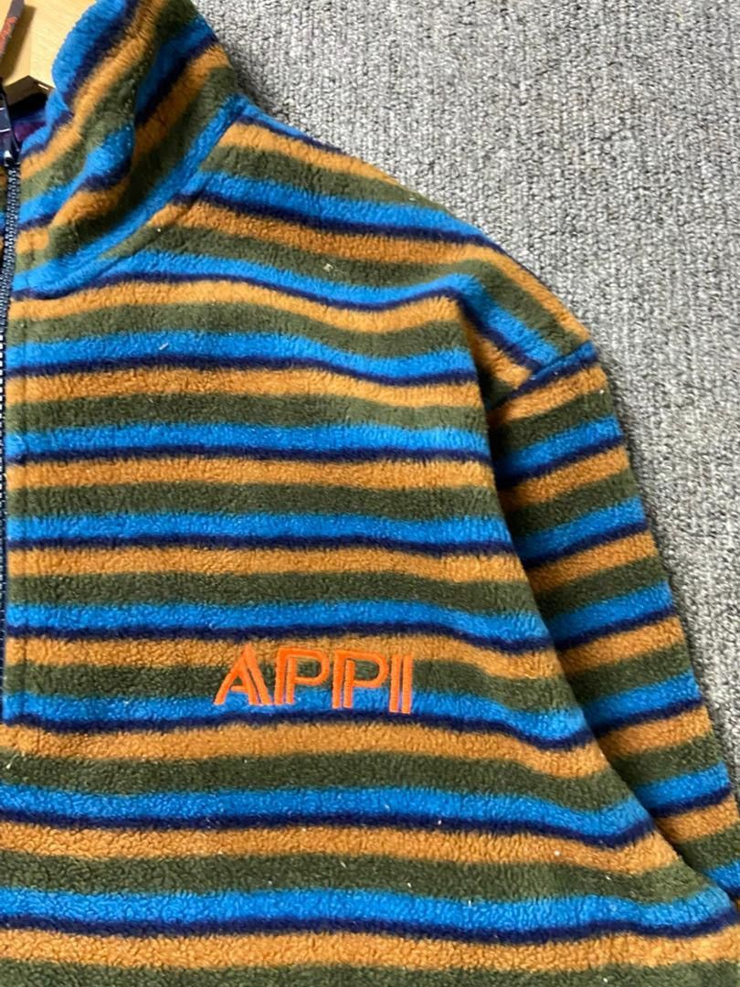 Japanese Brand Vintage APPI Half Zipper Stripes Fleece Pullover (194) Size US L / EU 52-54 / 3 - 6 Thumbnail