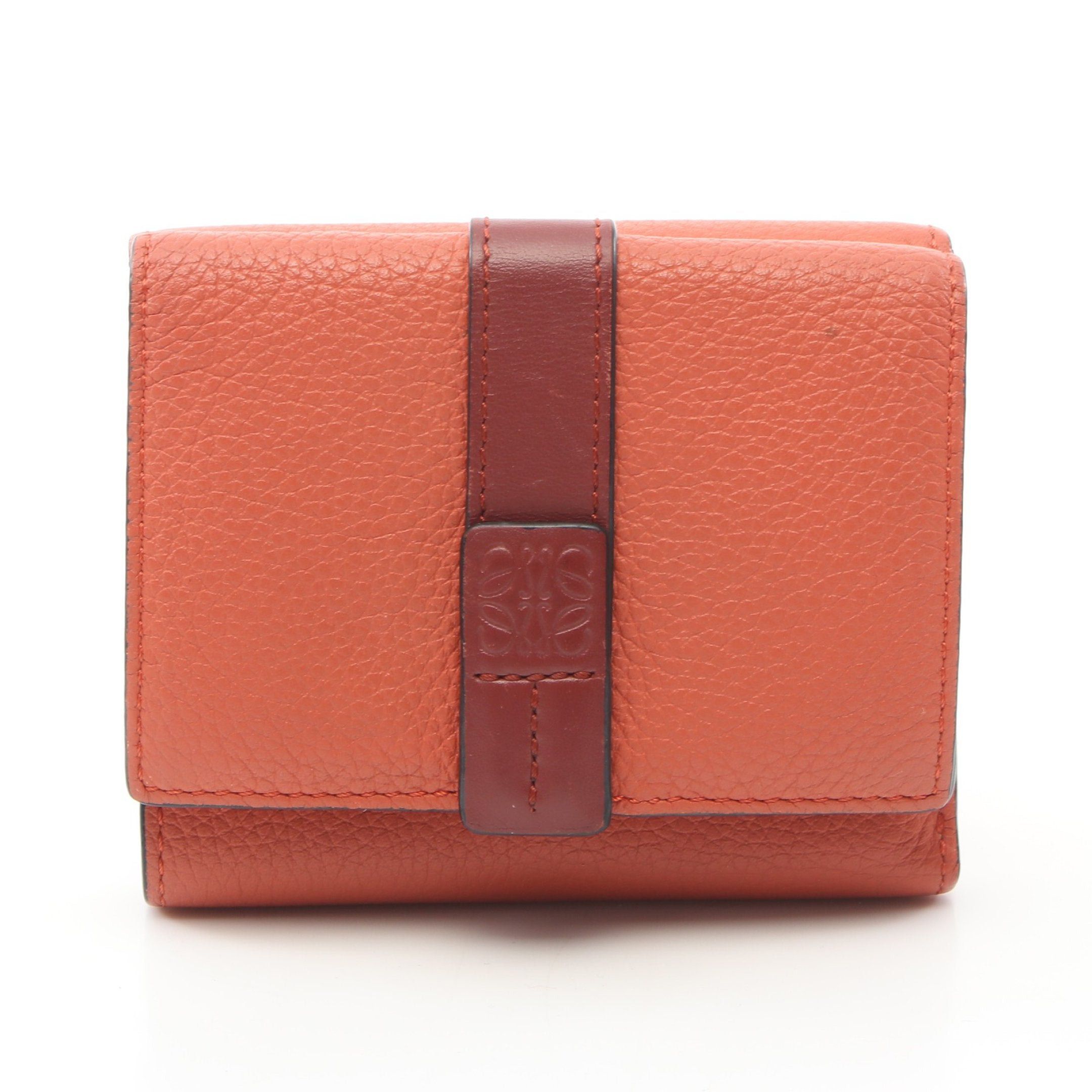 image of Loewe Trifold Wallet Trifold Wallet Compact Wallet Leather Coral Orange Bordeaux, Women's