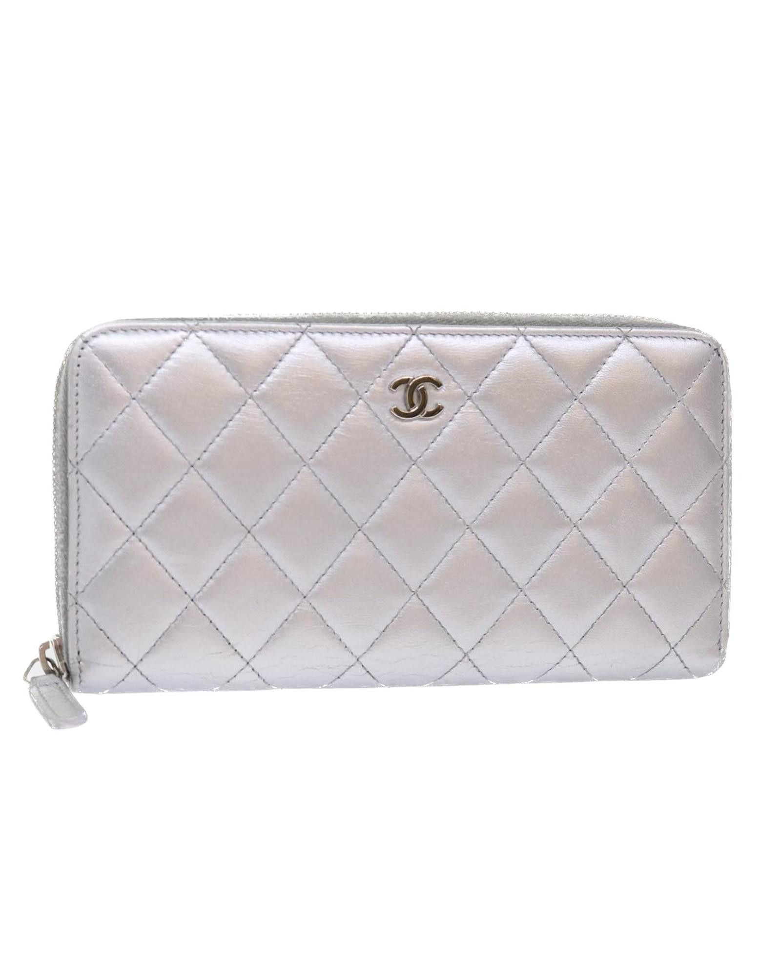 image of Chanel Silver Lamb Skin Long Wallet, Women's