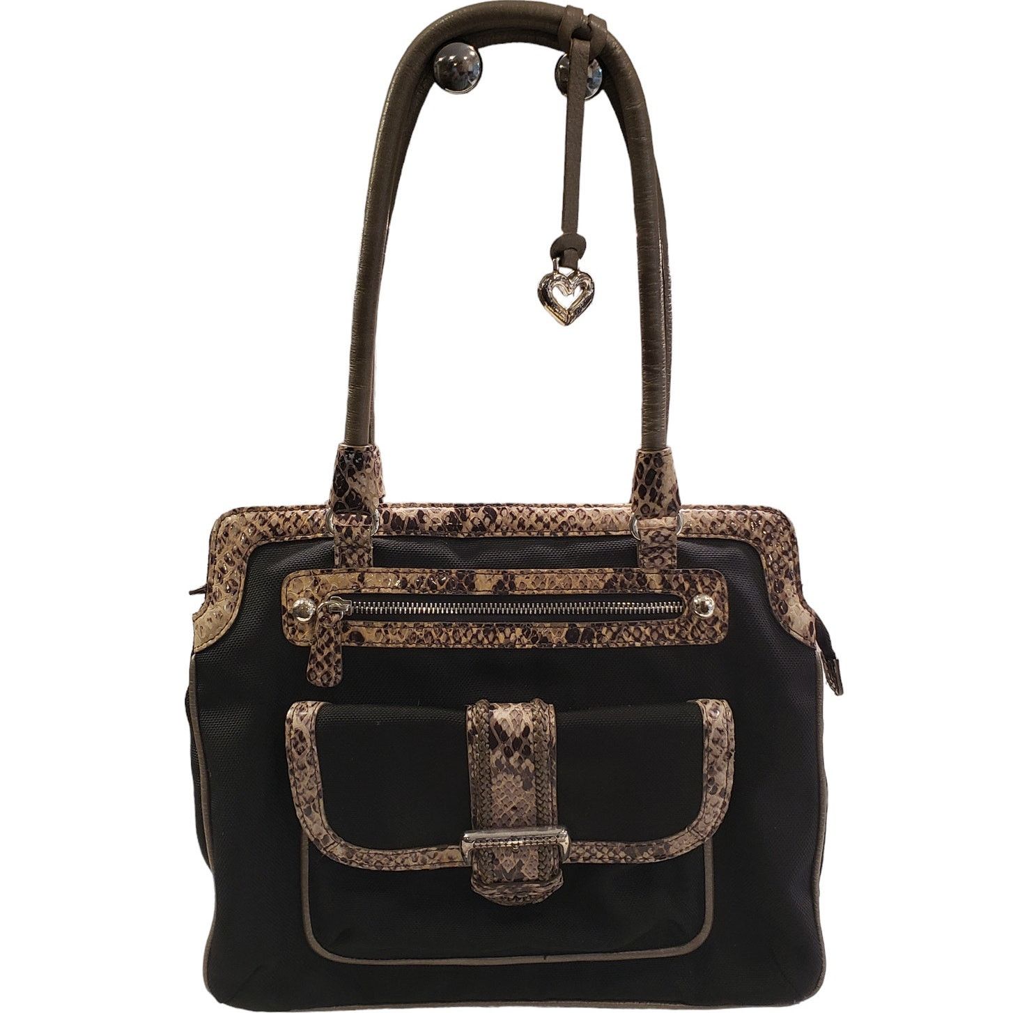 Brighton Womens Brighton Handbag Faux Python Trim Shoulder Bag Black Size ONE SIZE - 21 Thumbnail