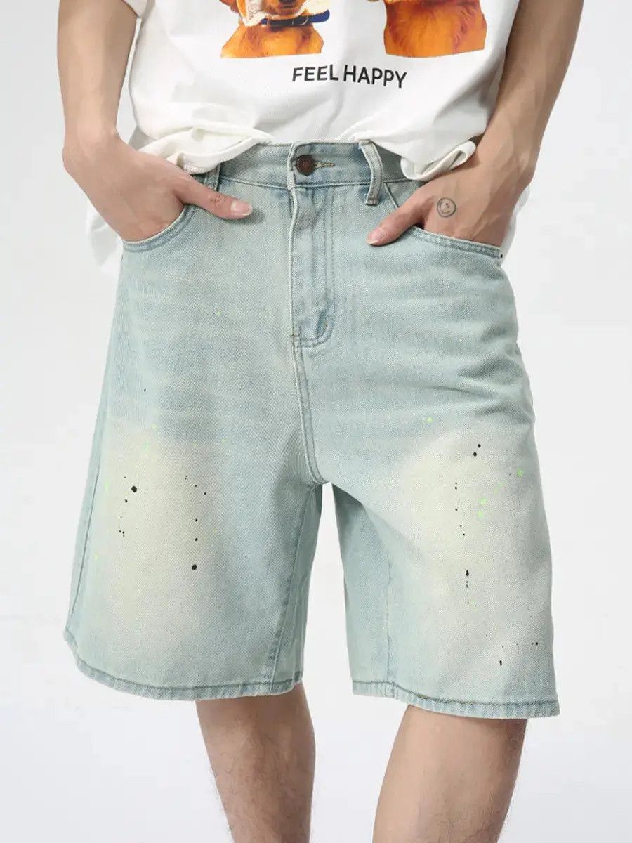 Japanese Brand Retro loose splashed ink denim shorts Size US 32 / EU 48 - 6 Thumbnail