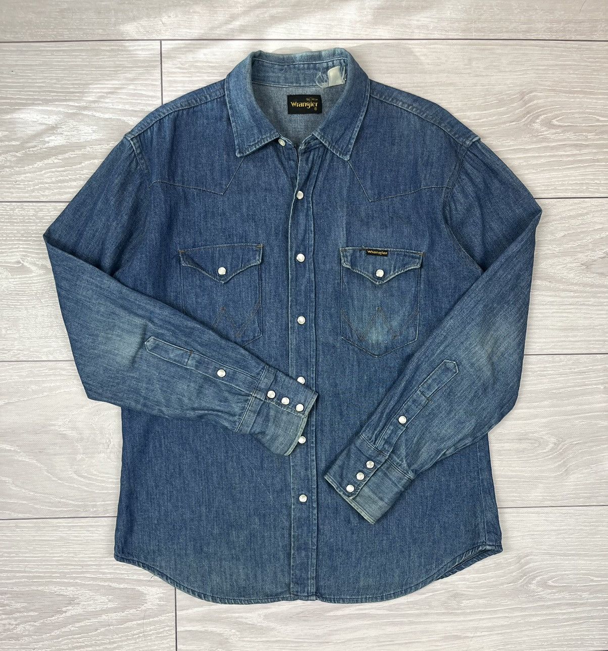 Wrangler Wrangler Vintage 80s Blue Denim Rancho Shirt L Size Size US L / EU 52-54 / 3 - 2 Thumbnail