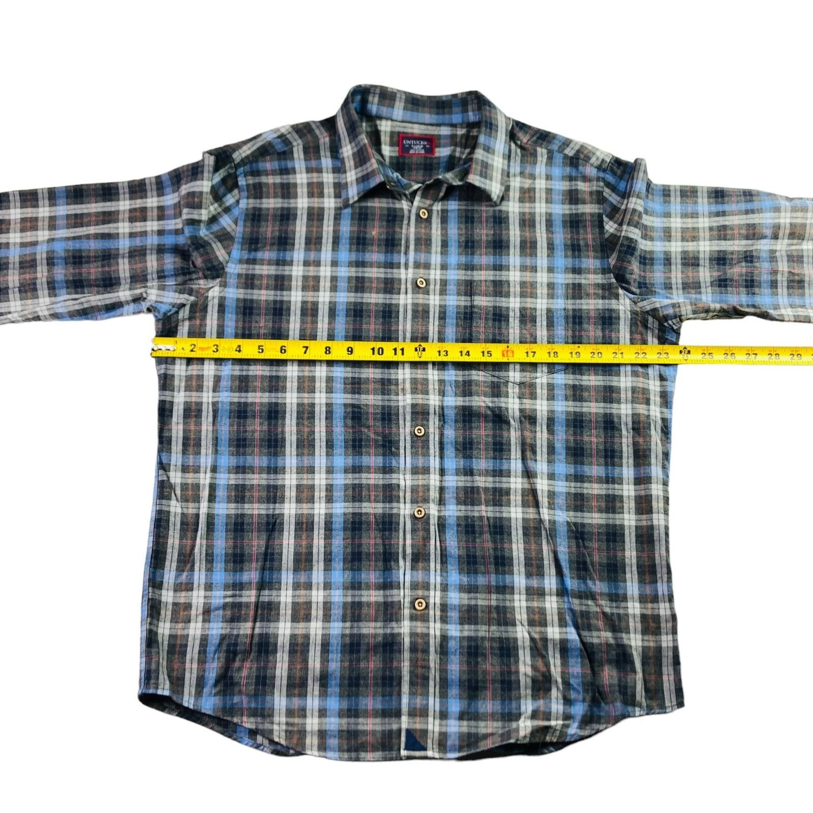 UNTUCKit Untuckit Men’s Flannel Long Sleeve Button Shirt Gray/Blue Pl Size US XL / EU 56 / 4 - 5 Thumbnail