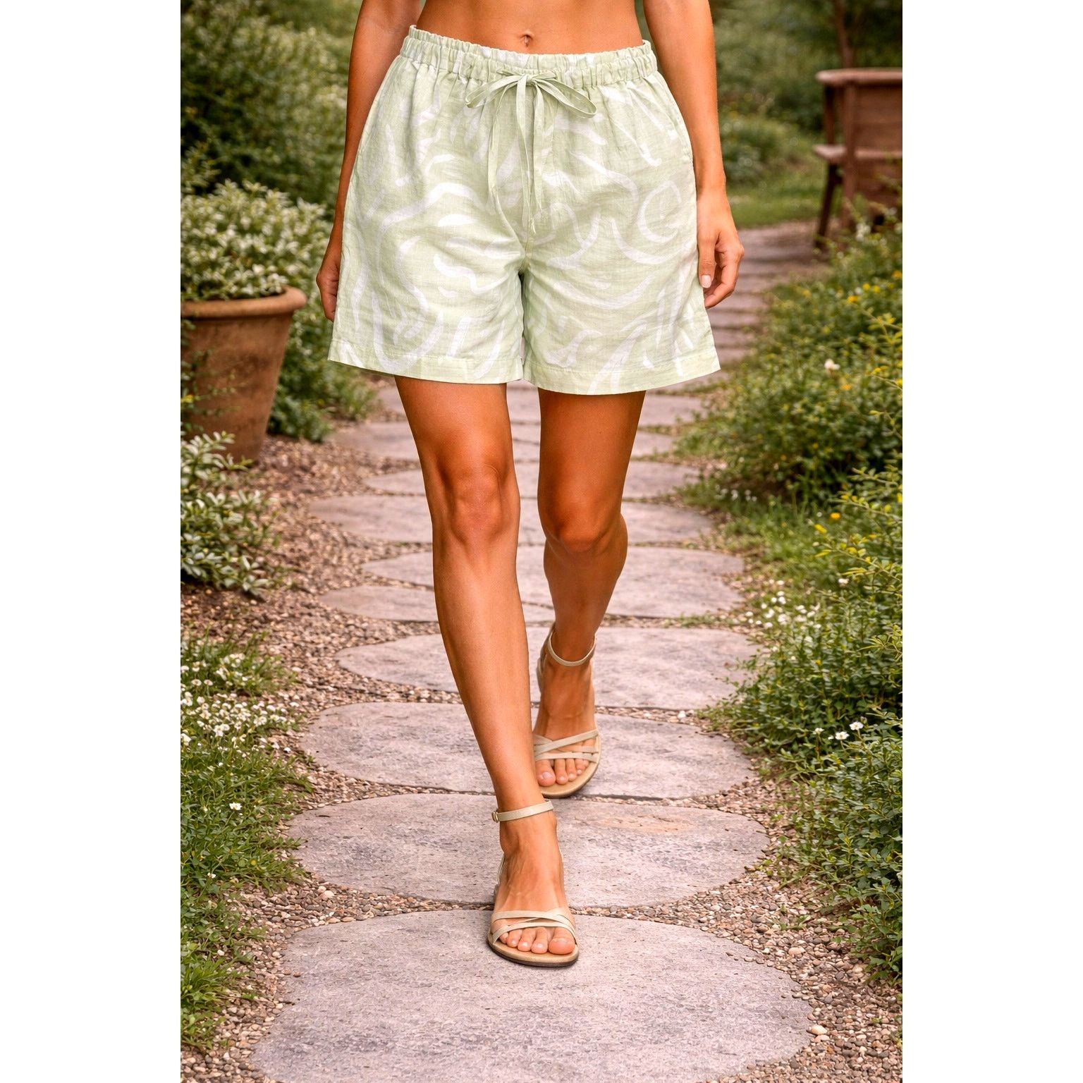 Other Stone Fox Swim Melba 100% Linen Shorts- Aloe Lines size XS/S Size 26" / US 2 / IT 38 - 1 Thumbnail