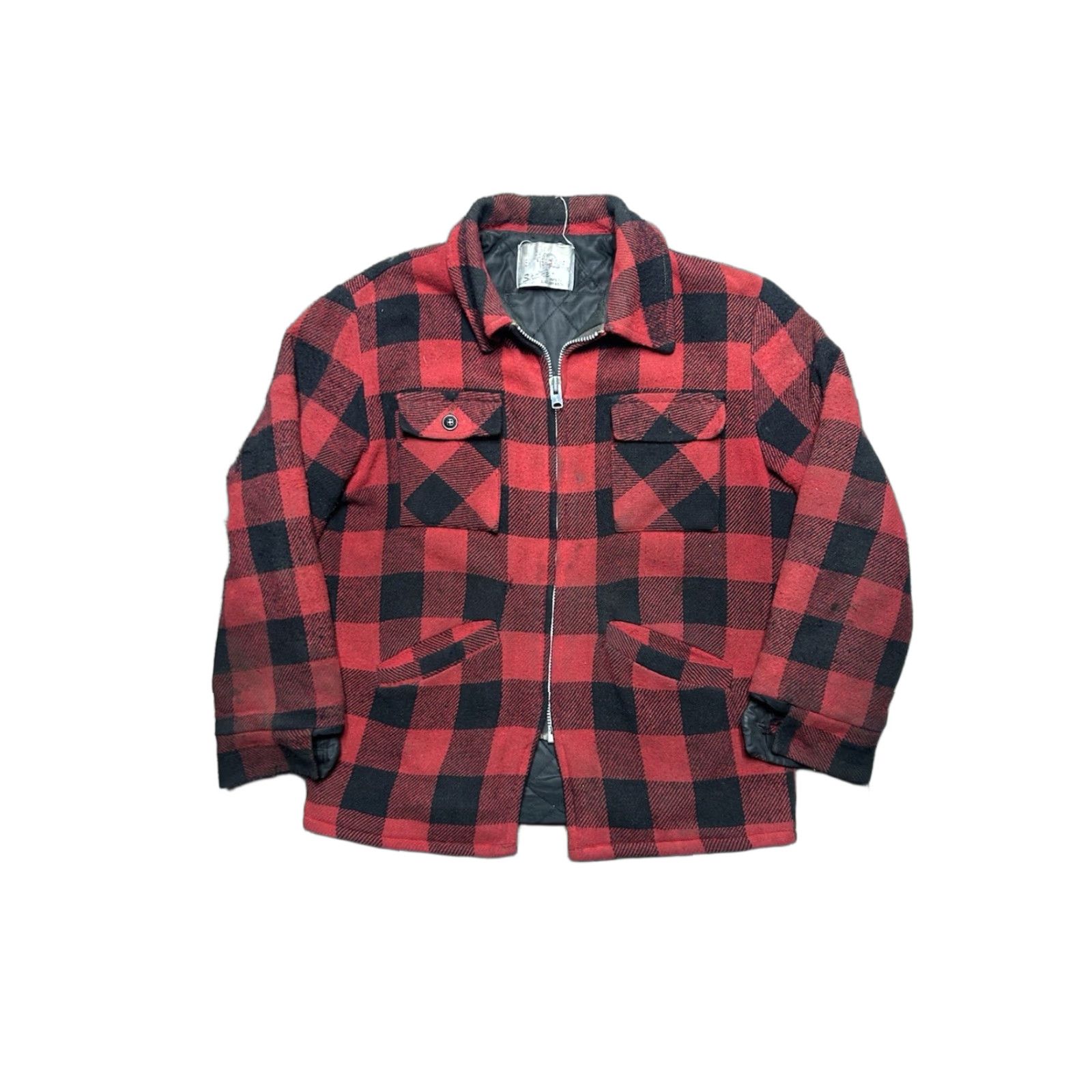Vintage VINTAGE Buffalo Jacket Wool Zip Plaid Weatherguard Quilt Lined Large 50s 60s Red Mens Size US L / EU 52-54 / 3 - 1 Thumbnail