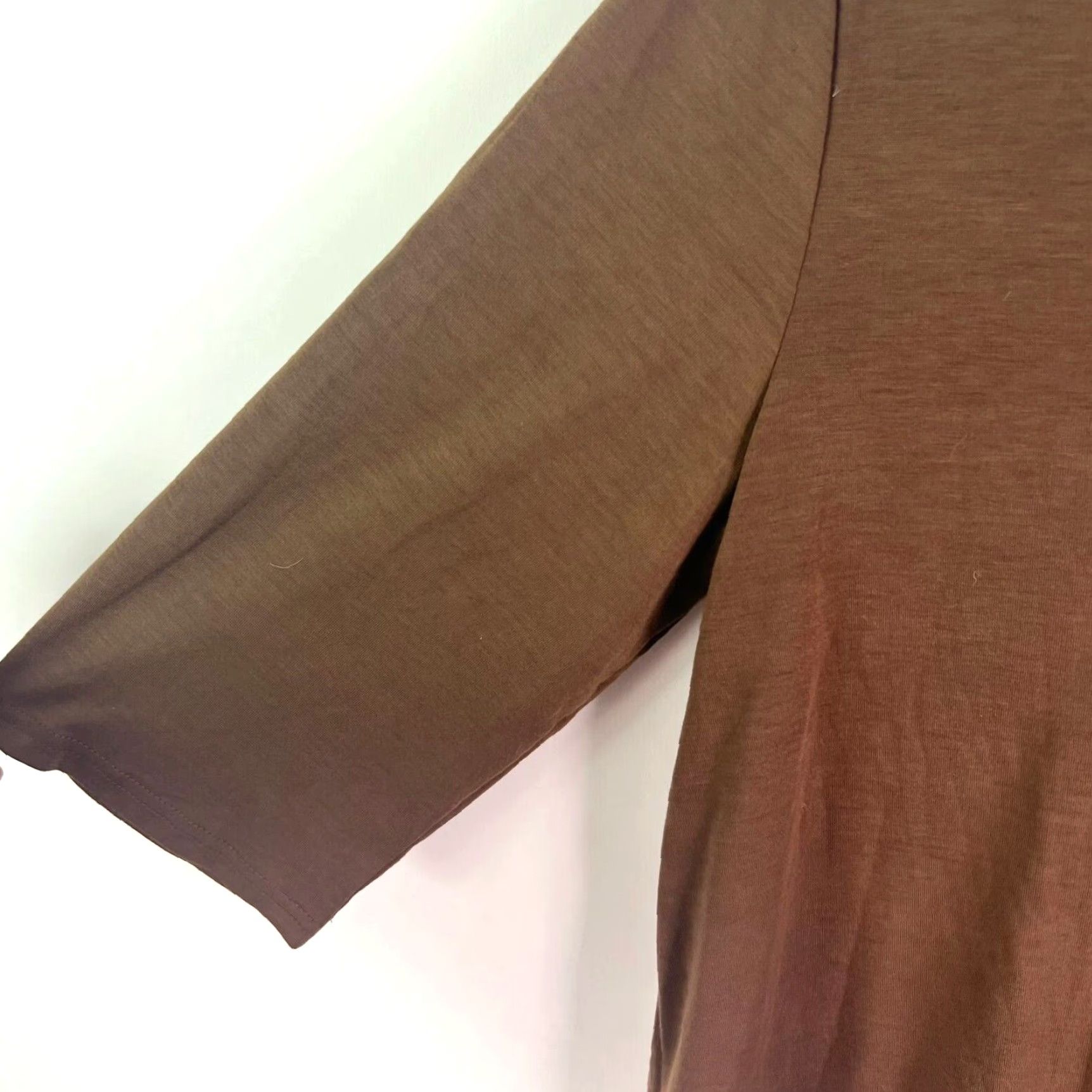 Vintage Fam-Fam V-Neck Tunic Top 3/4 Sleeve Womens XL Brown Solid Knit Stretch Blouse Casual Wear Womens Size XL / US 12-14 / IT 48-50 - 2 Thumbnail