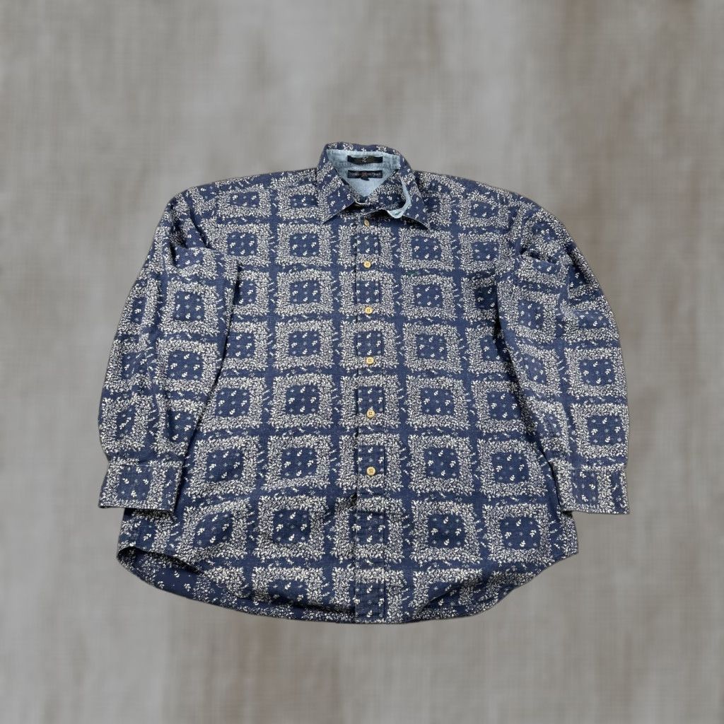 Tommy Hilfiger Tommy Hilfiger Shirt Mens Large Navy Blue Bandana Floral Long Sleeve Button Down Size US L / EU 52-54 / 3 - 1 Thumbnail