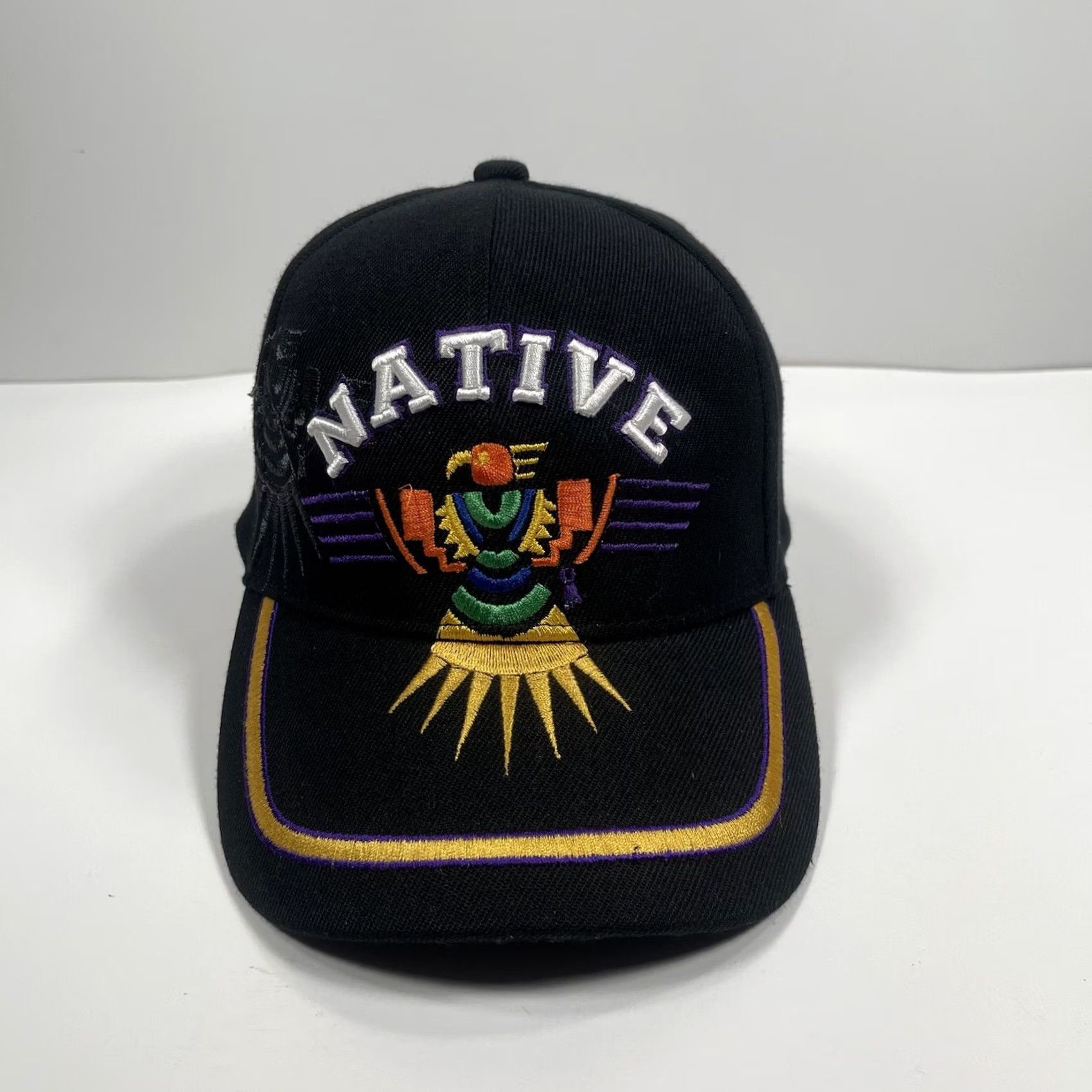 Native Golden Lion Hat Adult Black Adjustable StrapBack Baseball Cap Native Embroidered Black Logo Cap Men Adjustable StrapBack Hat Size ONE SIZE - 2 Thumbnail