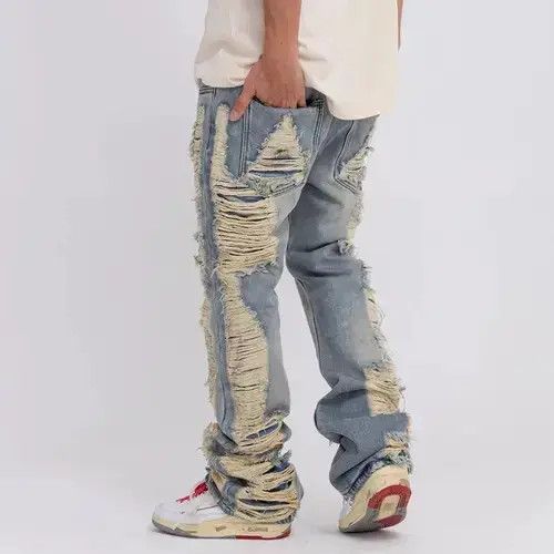 VIBE Ripped Frayed Hole Blue Washed Denim Pant Size US 29 - 3 Thumbnail