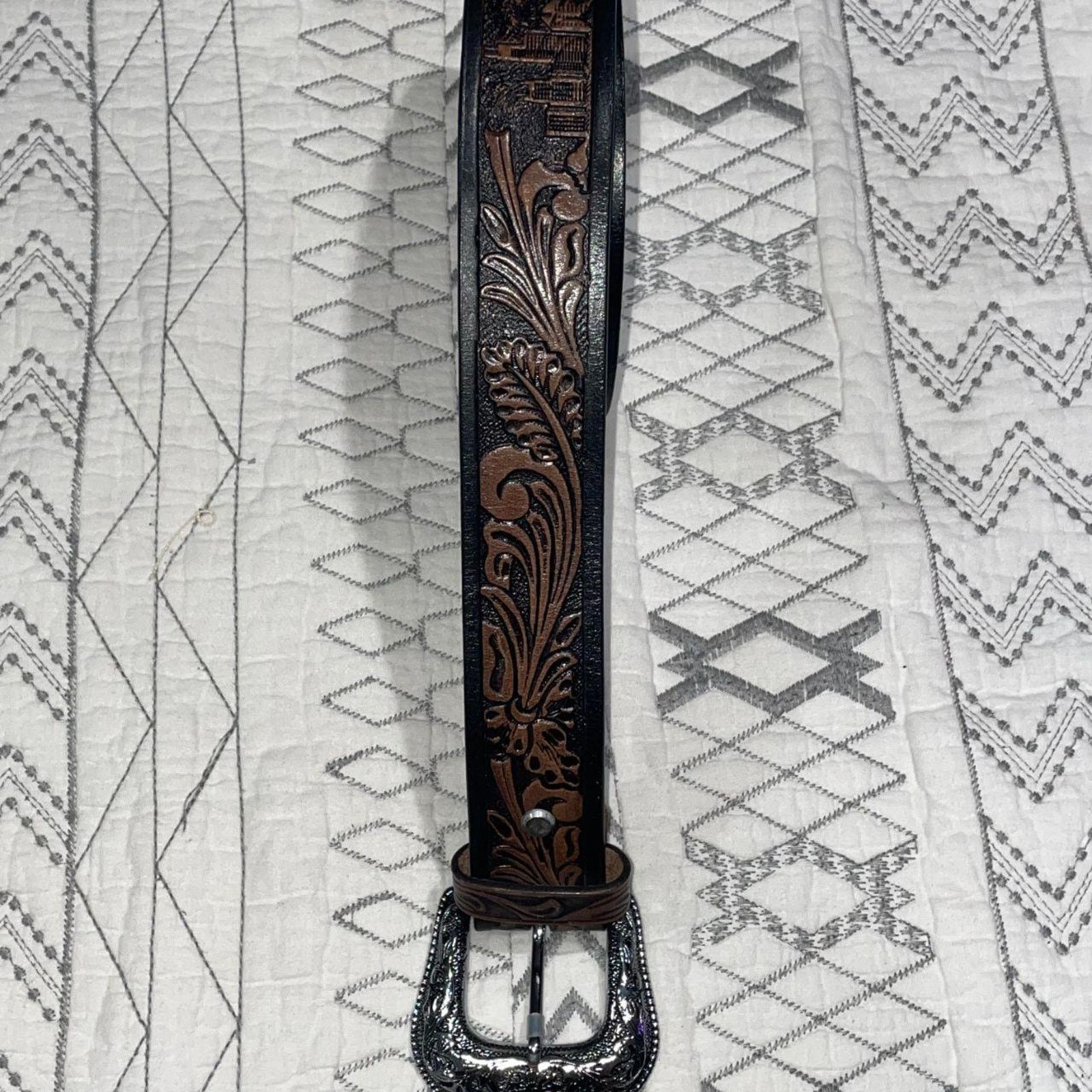 Other Western style Hand Tooled Leather Belt Size ONE SIZE - 4 Thumbnail