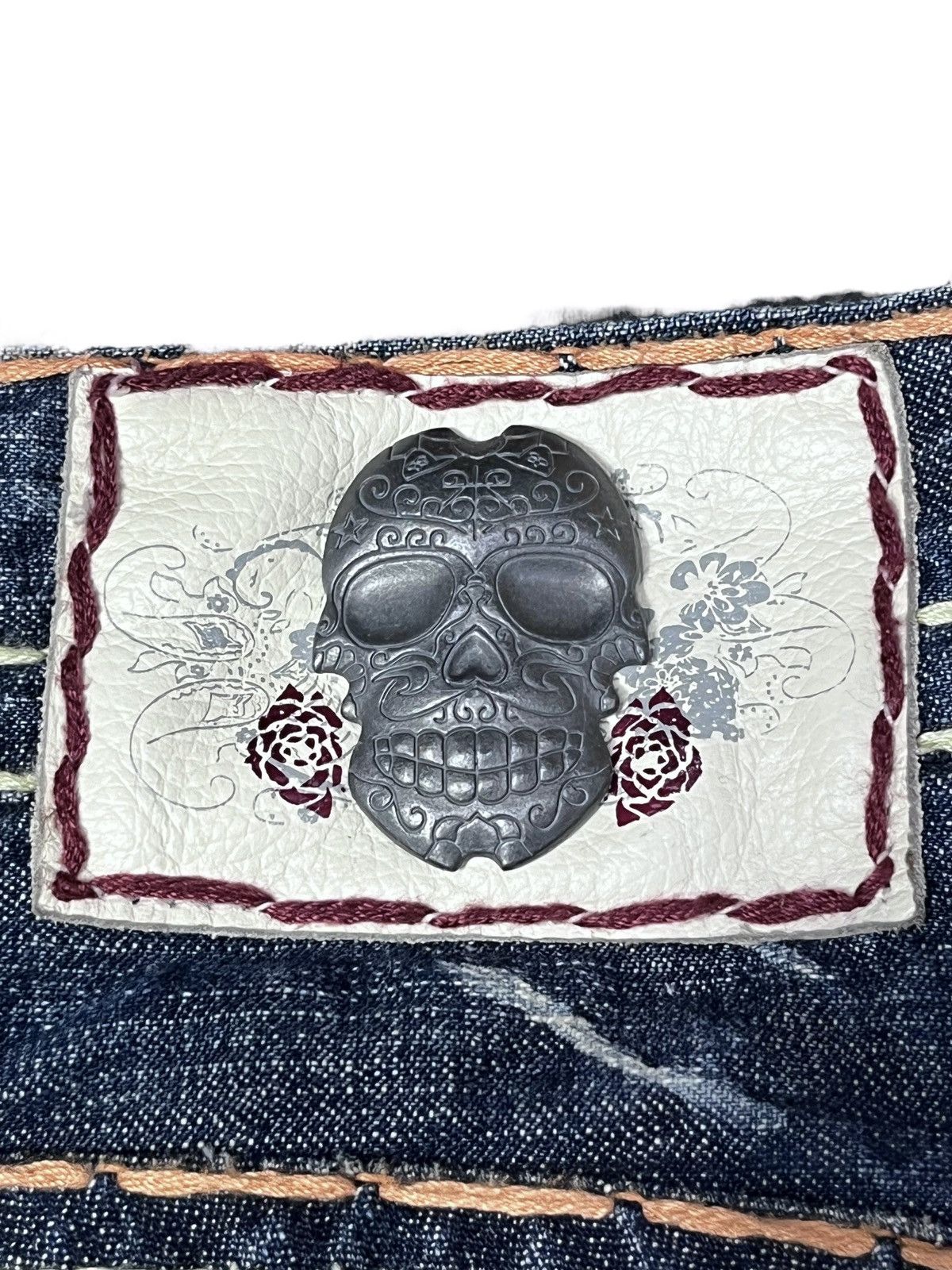 Vintage LAGUNA BEACH Big Stitch Gemstone Studded Skull Button Denim Size US 35 - 16 Thumbnail