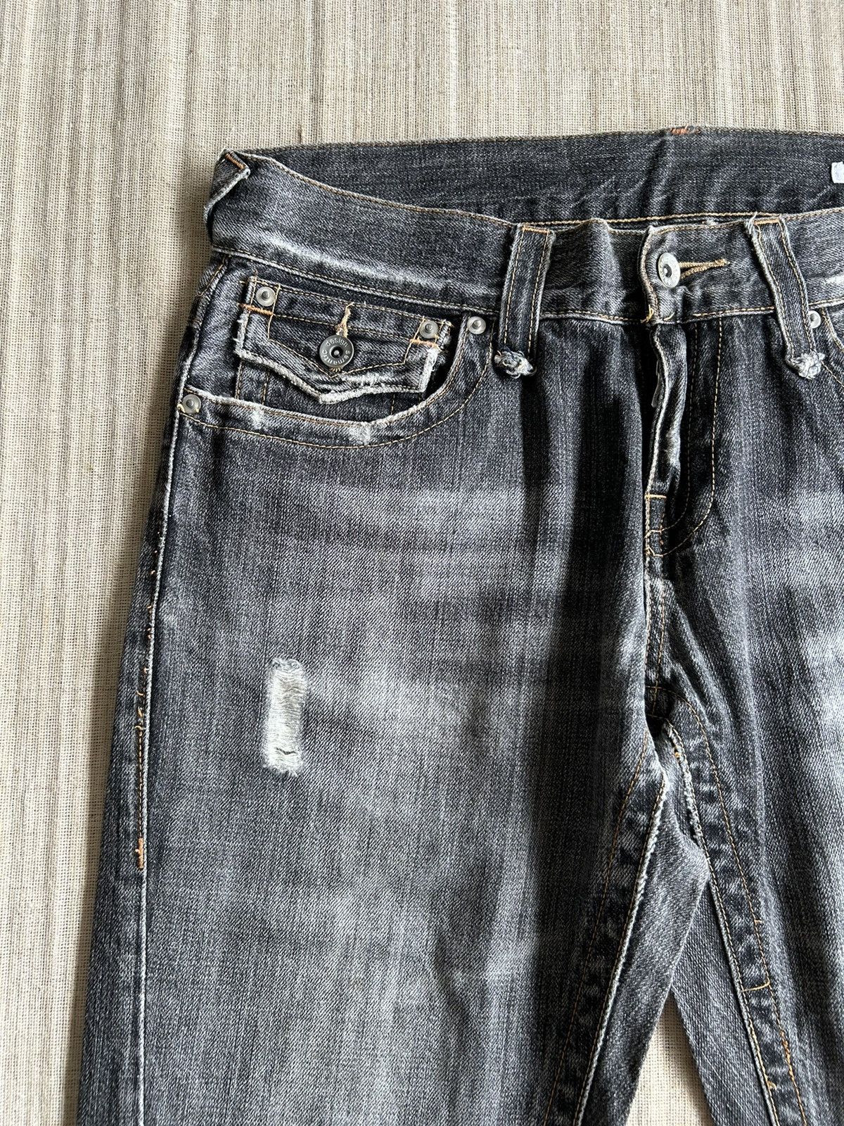 Japanese Brand Flare Semantic design disteressed denim🎌☠️☠️ Size US 34 / EU 50 - 3 Thumbnail