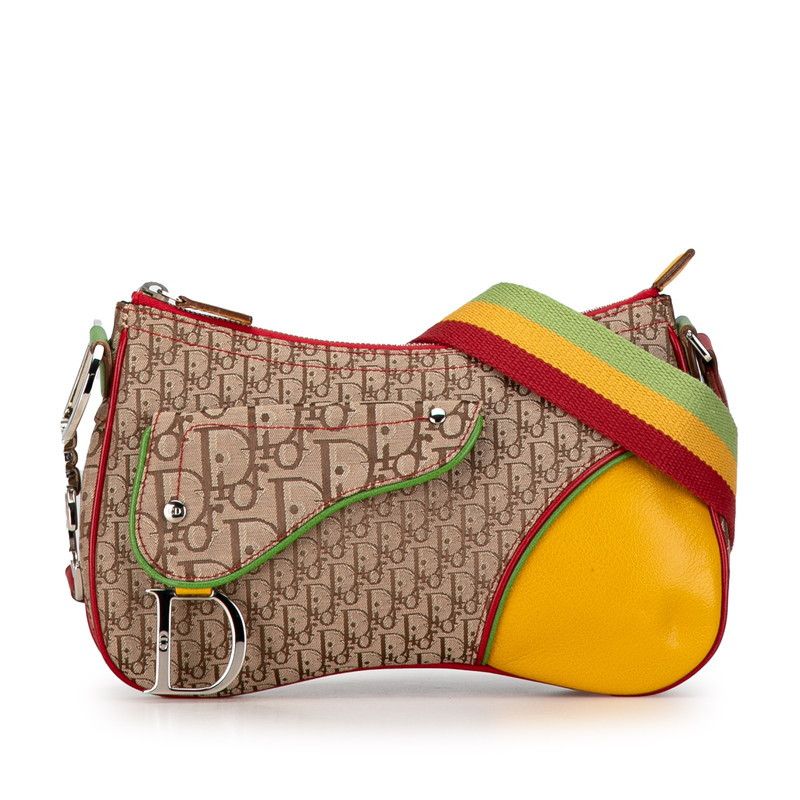 Dior Dior Trotter Saddle Canvas Leather Shoulder Bag Canvas Crossbody Bag in Beige, Women's