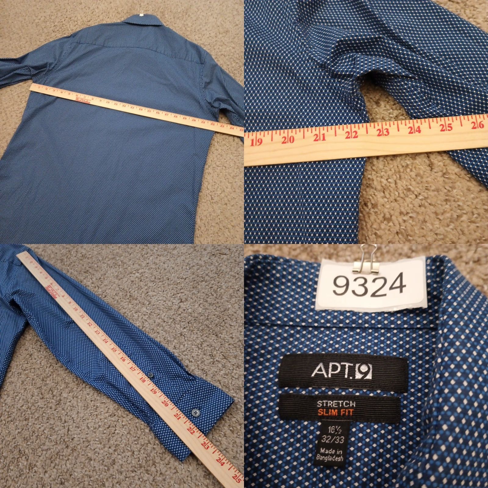 Apt. 9 Apt. 9 Shirt Mens 16.5 Slim Blue Geometric Long Sleeve Button Up Stretch Size US XL / EU 56 / 4 - 8 Thumbnail