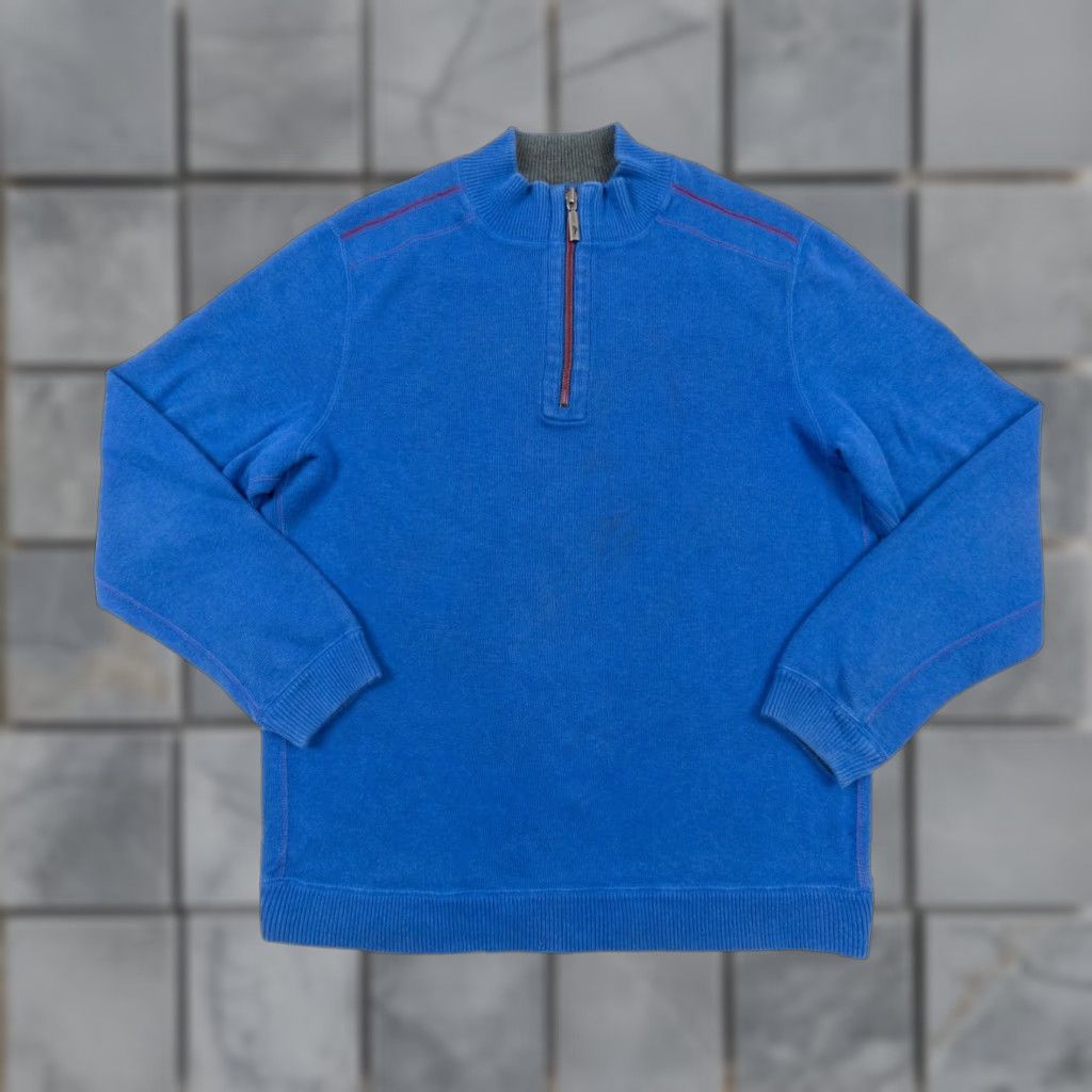 Tommy Bahama Tommy Bahama Mens Sweater Medium Reversible 1/4 Zip Pullover Blue Gray Solid Preppy Size US M / EU 48-50 / 2 - 1 Thumbnail