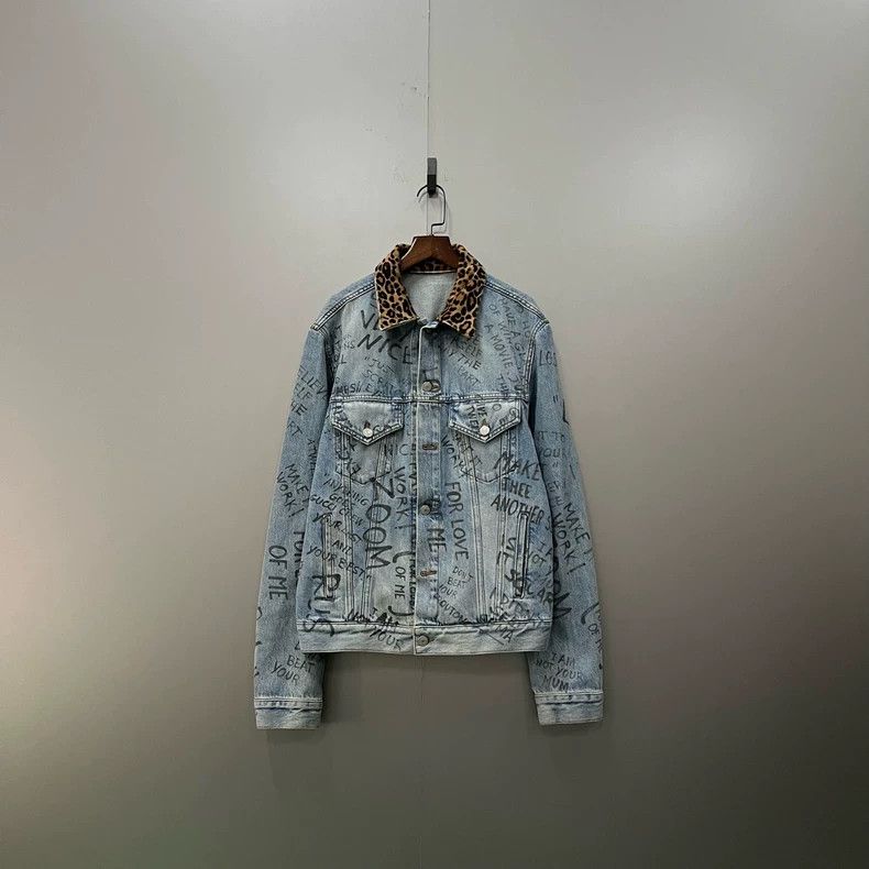 Gucci Leopard graffiti full-print denim jacket