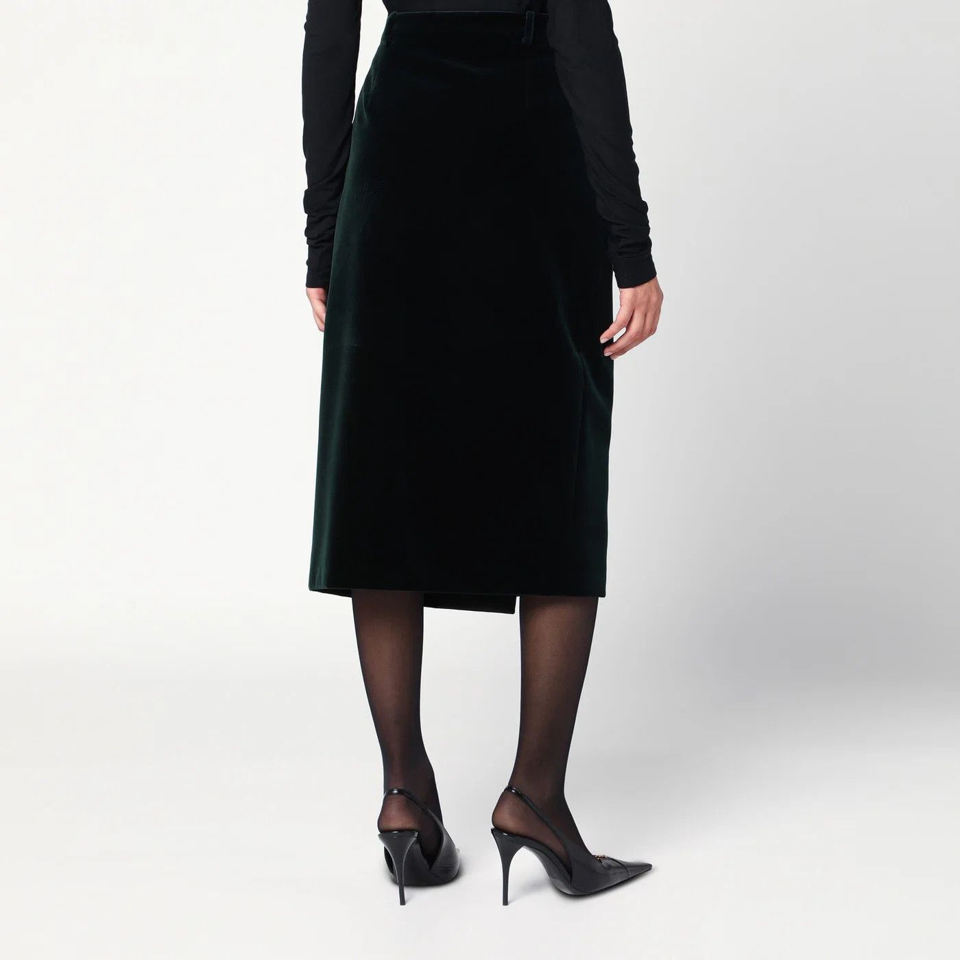 Saint Laurent Paris o1d2blof0526 Velvet Wrap Midi Skirt in Dark Green Size 27" / US 4 / IT 40 - 4 Thumbnail