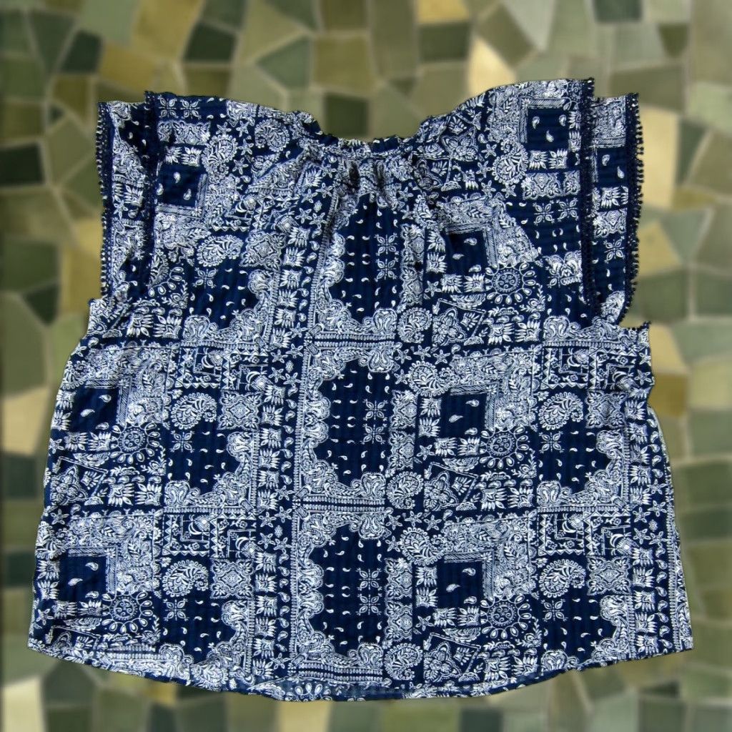 Vintage NWT Zac & Rachel Blue White Floral Paisley Cap Sleeve Tunic Peasant Blouse 3X Size XXL / US 16-18 / IT 52-54 - 1 Thumbnail